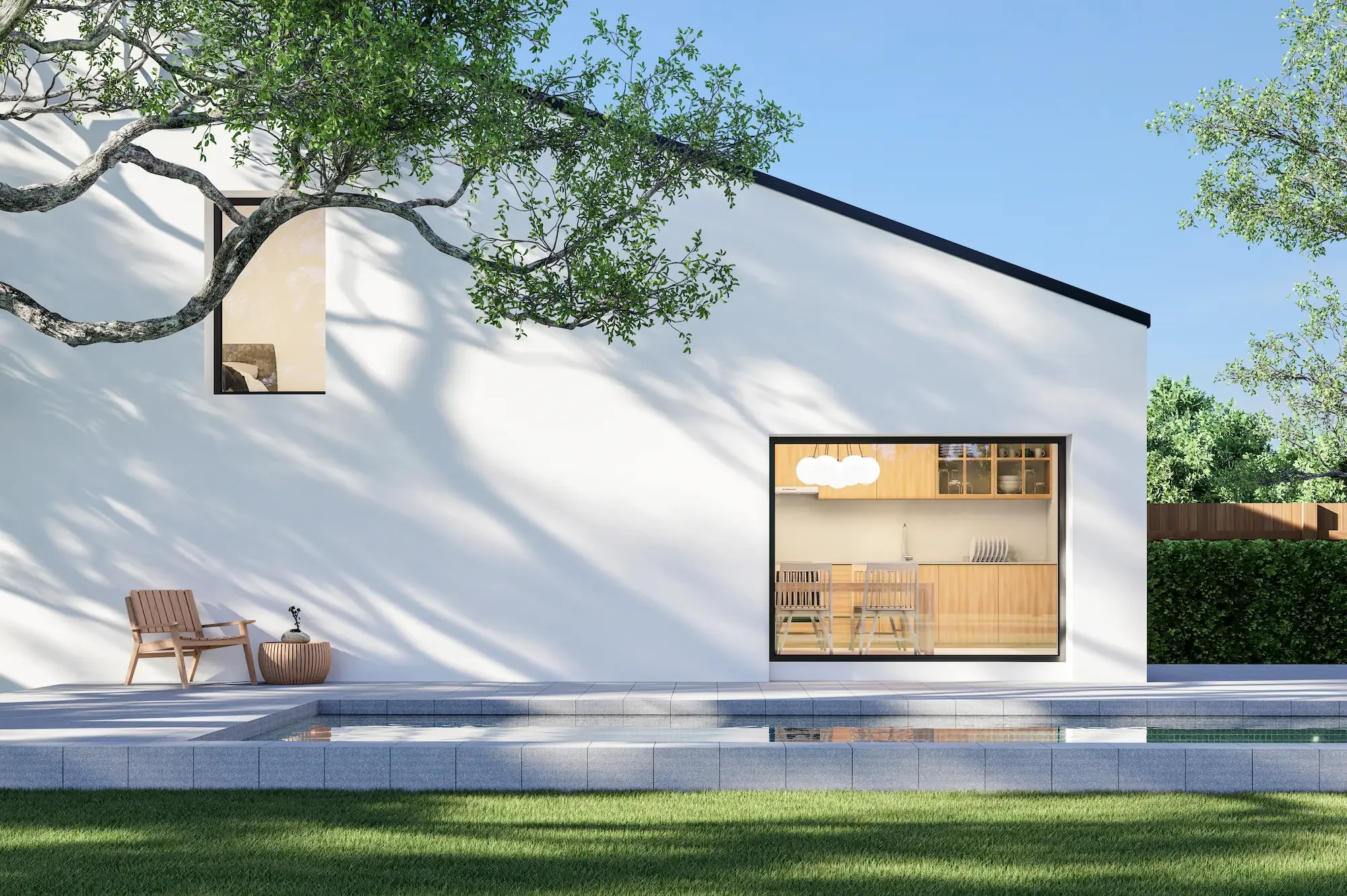 Villa moderne avec piscine illustrant le service rapide et efficace de Rince Caillou pour les professionnels.