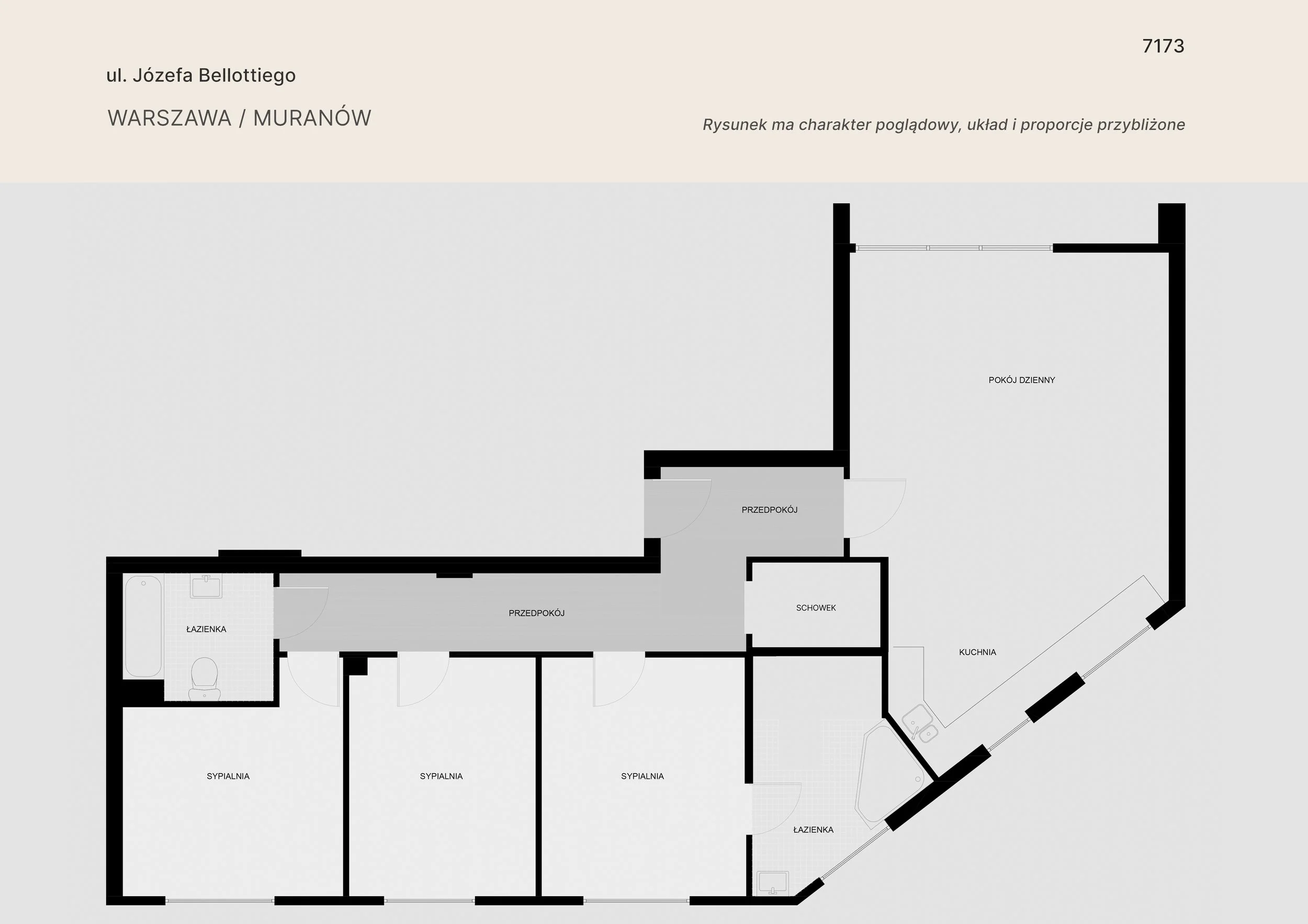 Floor plan mieszkania przy ulicy Bellottiego na Muranowie Warszawie