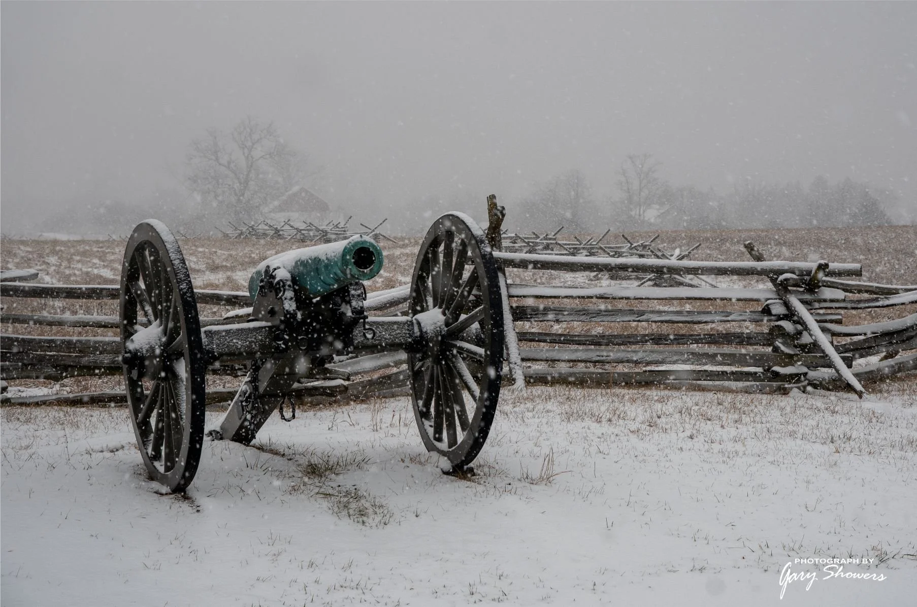Winter cannon with barn canvas 11x14