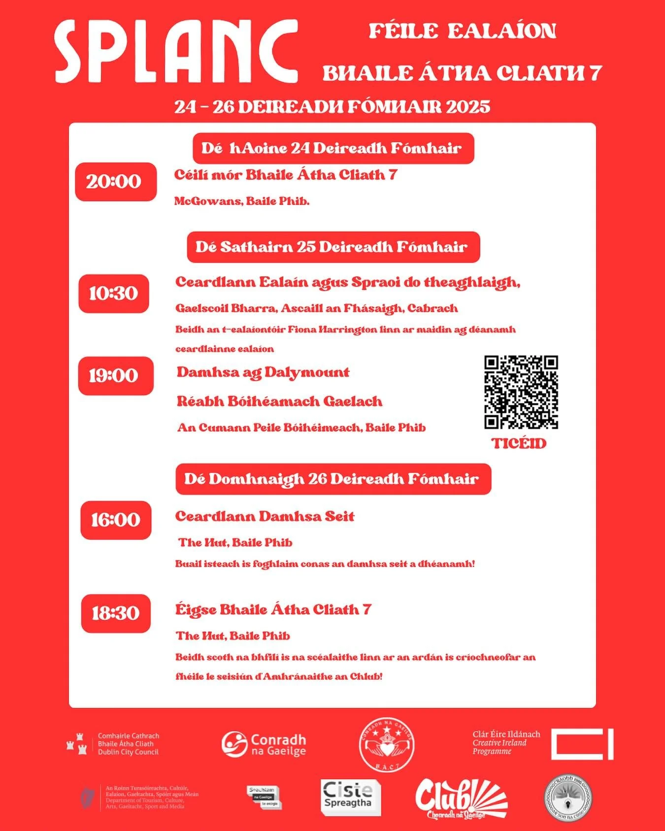 ⭐️Mar chuid d&rsquo;Fh&eacute;ile Splanc beidh muid ag eagr&uacute; r&eacute;imse leathan imeachta&iacute; &oacute; D&eacute; hAoine 24/10- D&eacute; Domhnaigh 26/10 - B&iacute;g&iacute; linn ⭐️ IMEACHTA&Iacute; SAOR IN AISCE // FREE EVENTS  NASC TIC