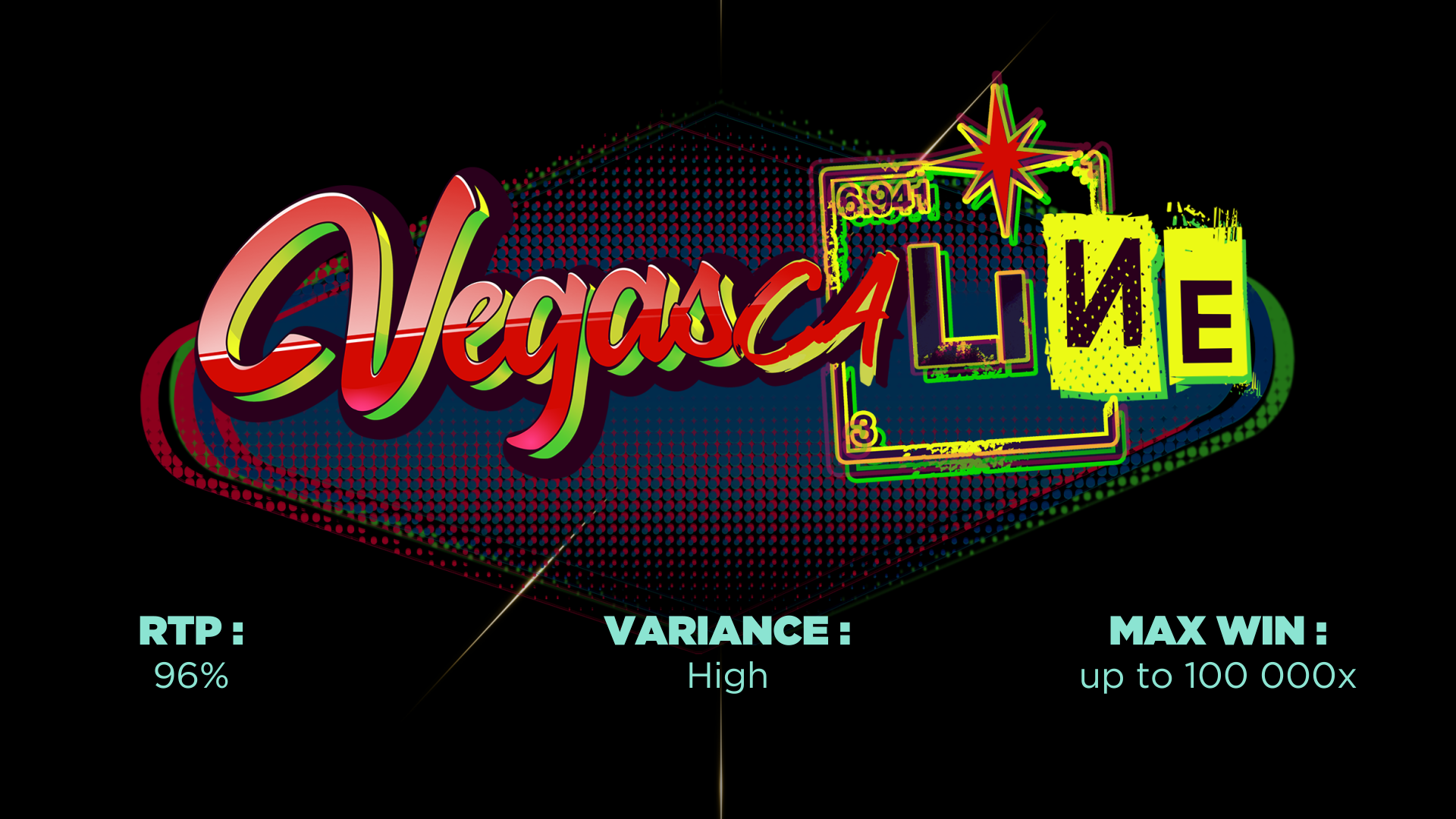 VEGASCALINE by EXCO Game Studio, a high variance online slot game featuring neon Las Vegas aesthetics, progressive multipliers, free spins, and mobile-first gameplay for casino players.
