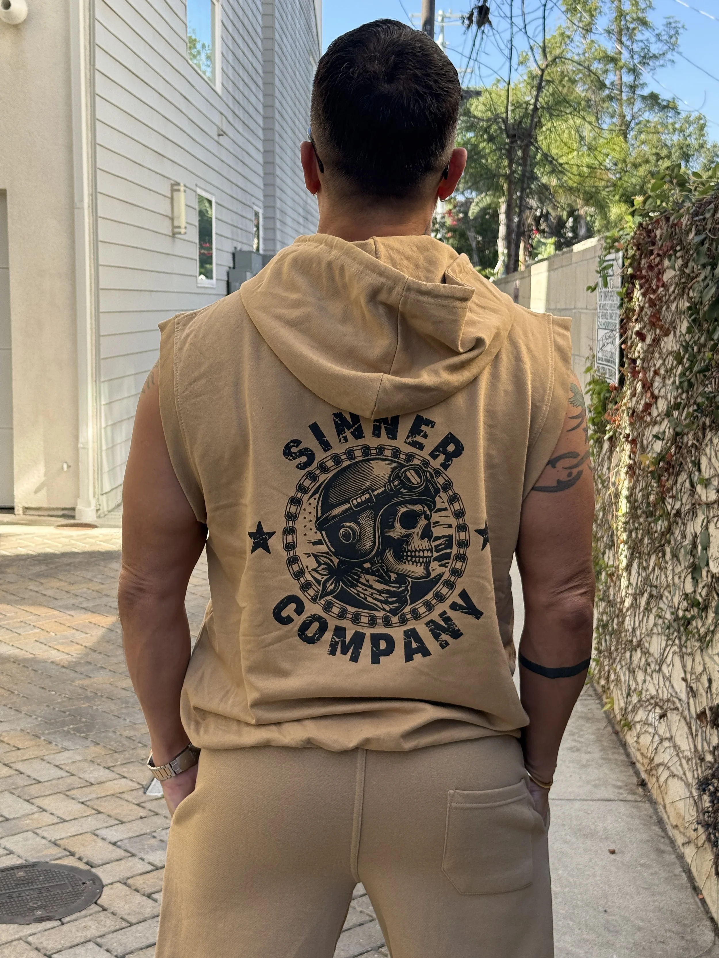 Sinner Company Moto Skull Sleeveless Hoodie