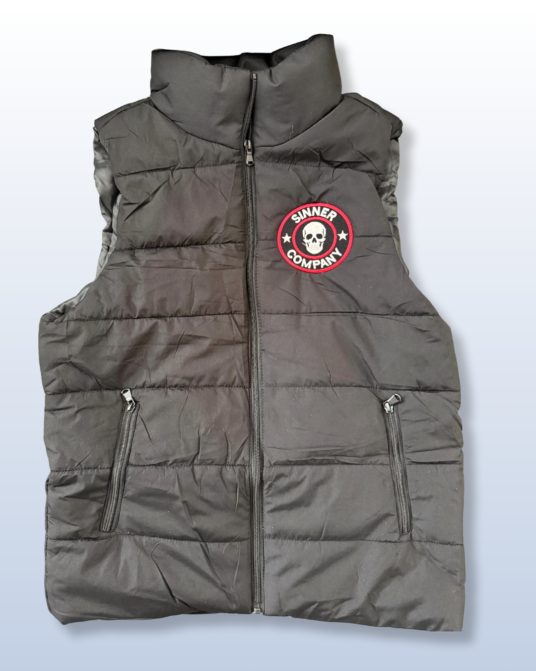 Sinner Company Moto Skull Puffer Vest Black