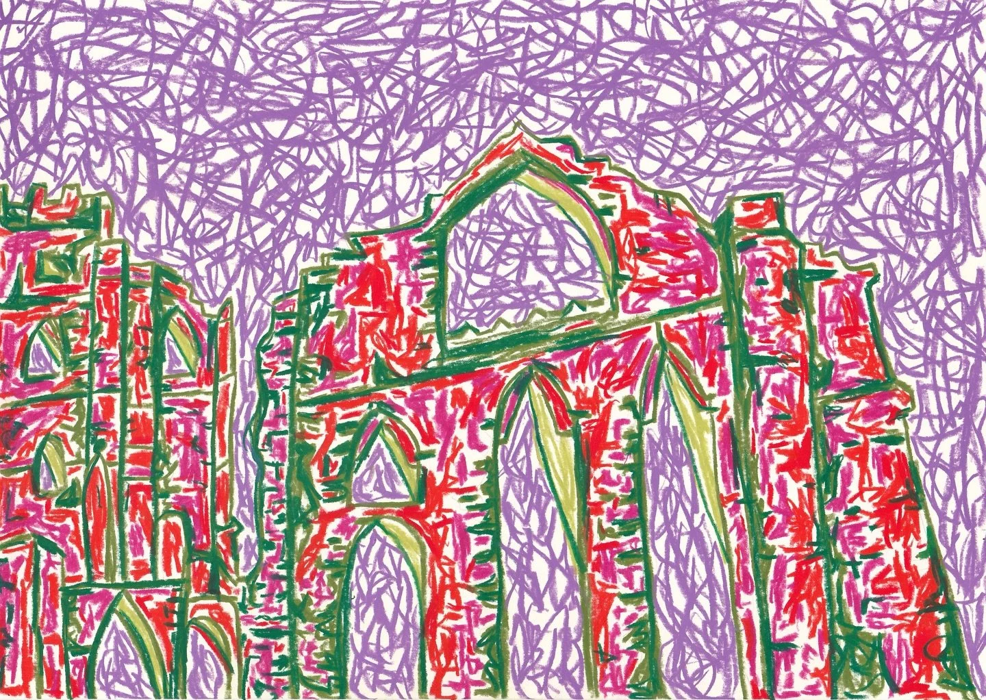 A piece in depth - November:

Fountains Abbey - wax pastel 🏰

I bloody love @ntfountainsabbey It&rsquo;s absolutely stunning and my ideal day out AND it&rsquo;s so drawable! There&rsquo;s so much there to sketch and immerse yourself in. It&rsquo;s a