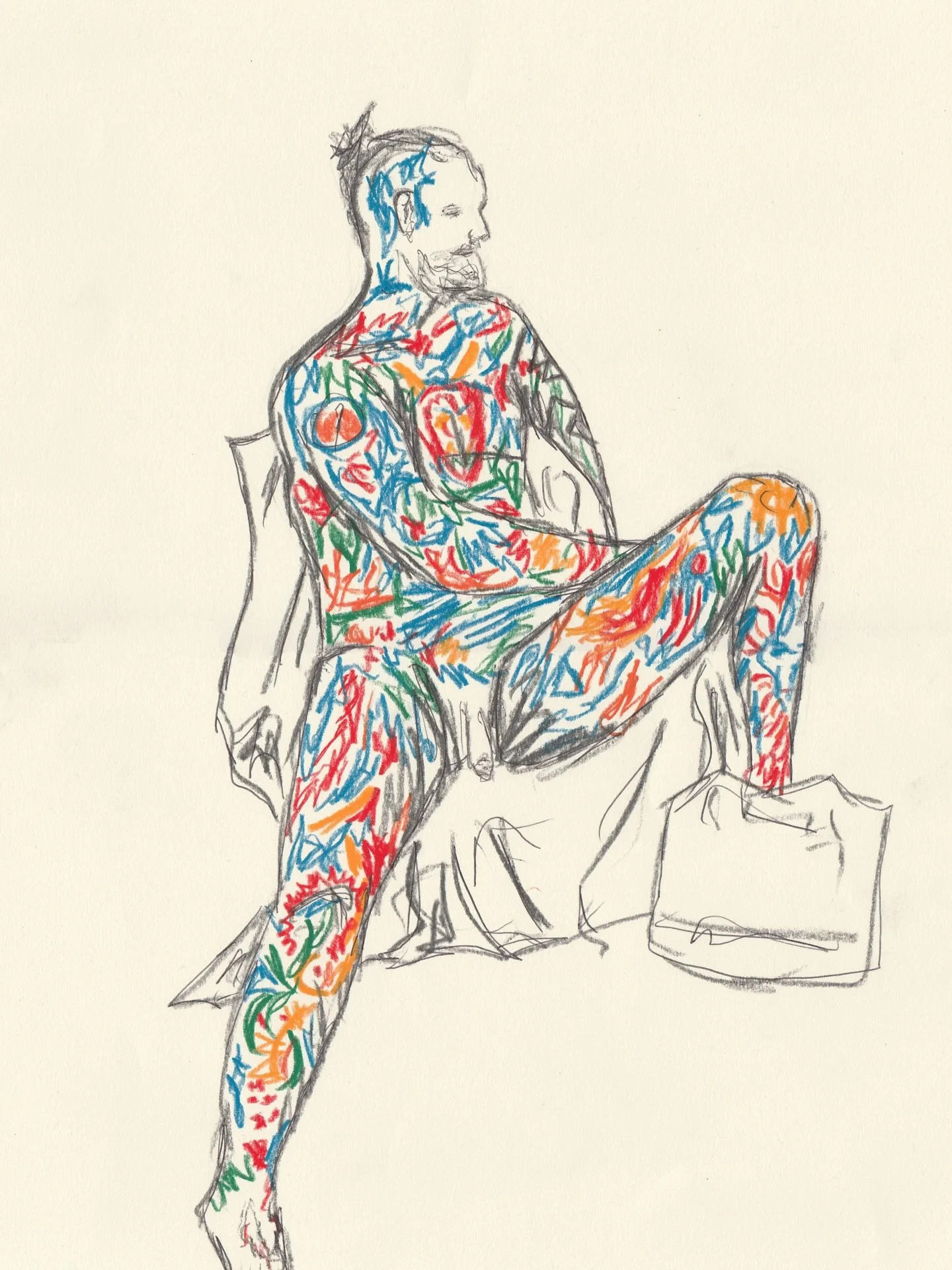 Finally gotten round to posting some recent life drawings! 

Using Neocolour Aquarelle 2 &amp; biro

@huddersfield_art_society 

#lifedrawing