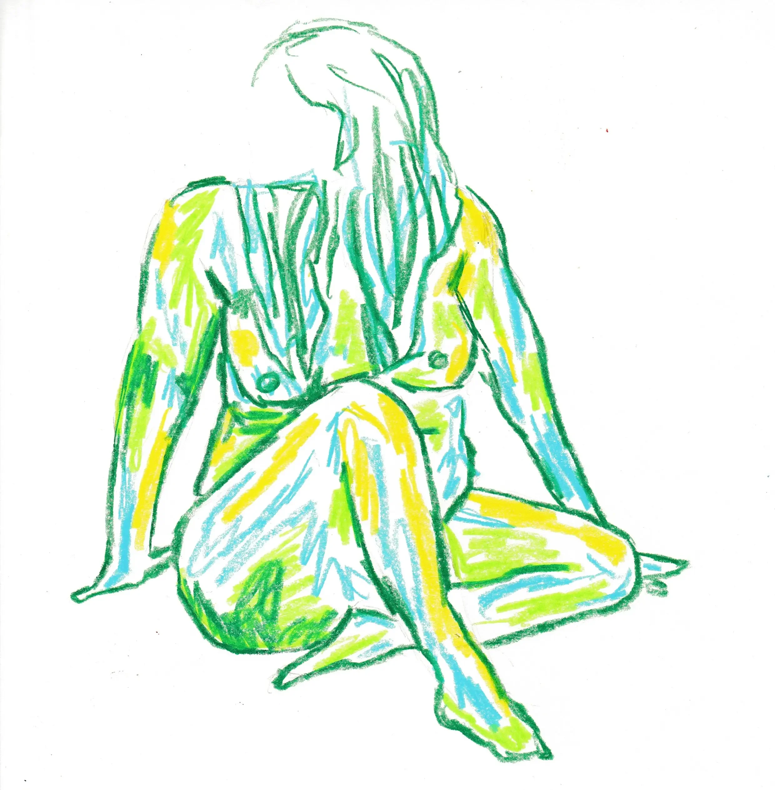 Woman in Green - Wax pastel
