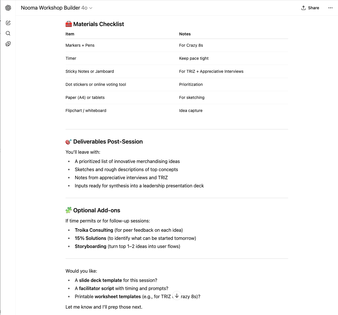 Deliverables, outputs, and optional add-ons
