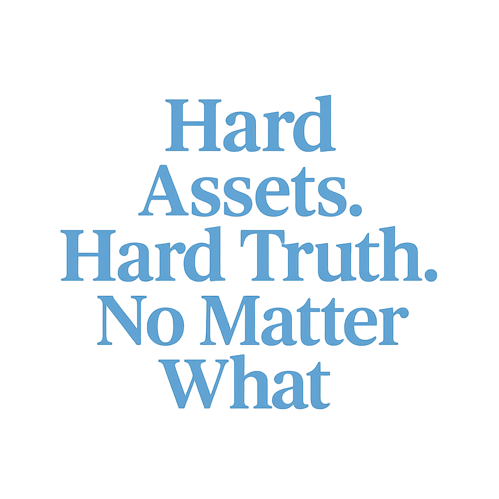 A black background with blue text that reads, "Hard Assets. Hard Truth. No Matter What."