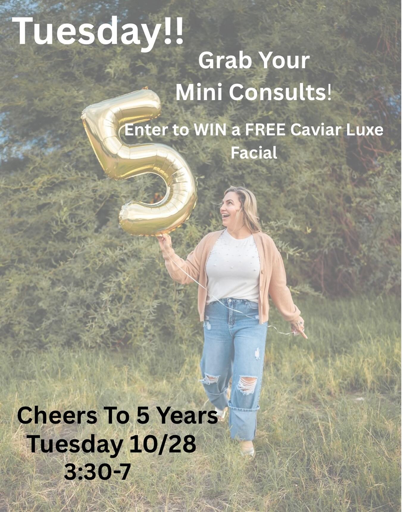 We&rsquo;re turning 5 (and aging backwards, obviously)💁🏻&zwj;♀️
Come celebrate at our Cheers To 5 Years Open House! 🎉

There will be:
💉 Mini consults 🤩
🐟 A Caviar Luxe Facial Giveaway! (Salmon Facial-because science is wild and your skin will l