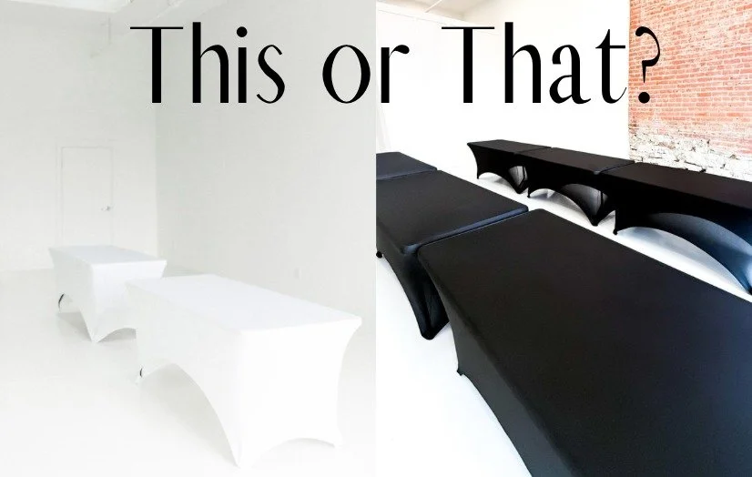 This or That? 🤍🖤

Which table linens are you choosing... black or white?

Both options add a beautiful, elegant touch to whatever event you&rsquo;re planning! ✨
These linens are available for anyone hosting an event at the Main Street Studio for a 