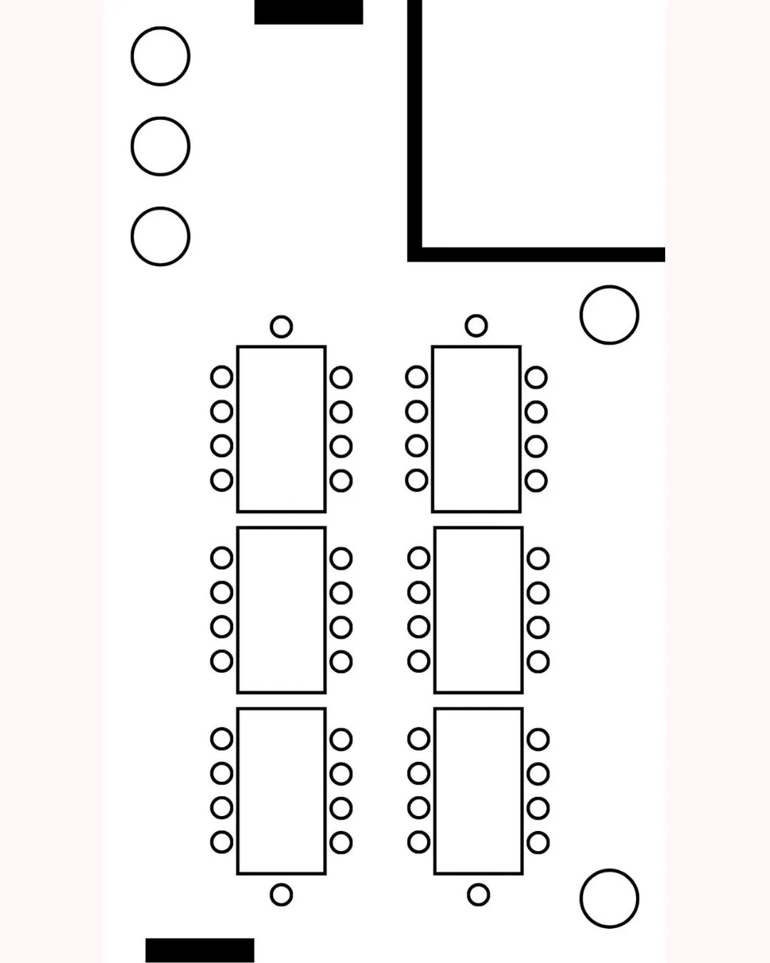 🪑 Event Table Layouts🪑

We&rsquo;ve had lots of questions about table layouts, so we created a few mockups that we&rsquo;ll include below. There are so many possibilities with the studio tables, but these two setups are the most commonly used.
 
Th