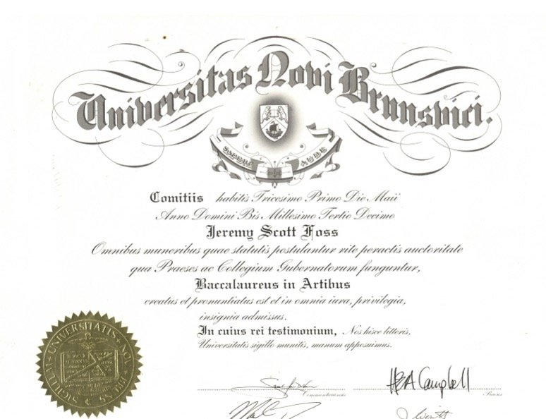 Bachelor of Arts, University of New Brunswick Saint John, 2013