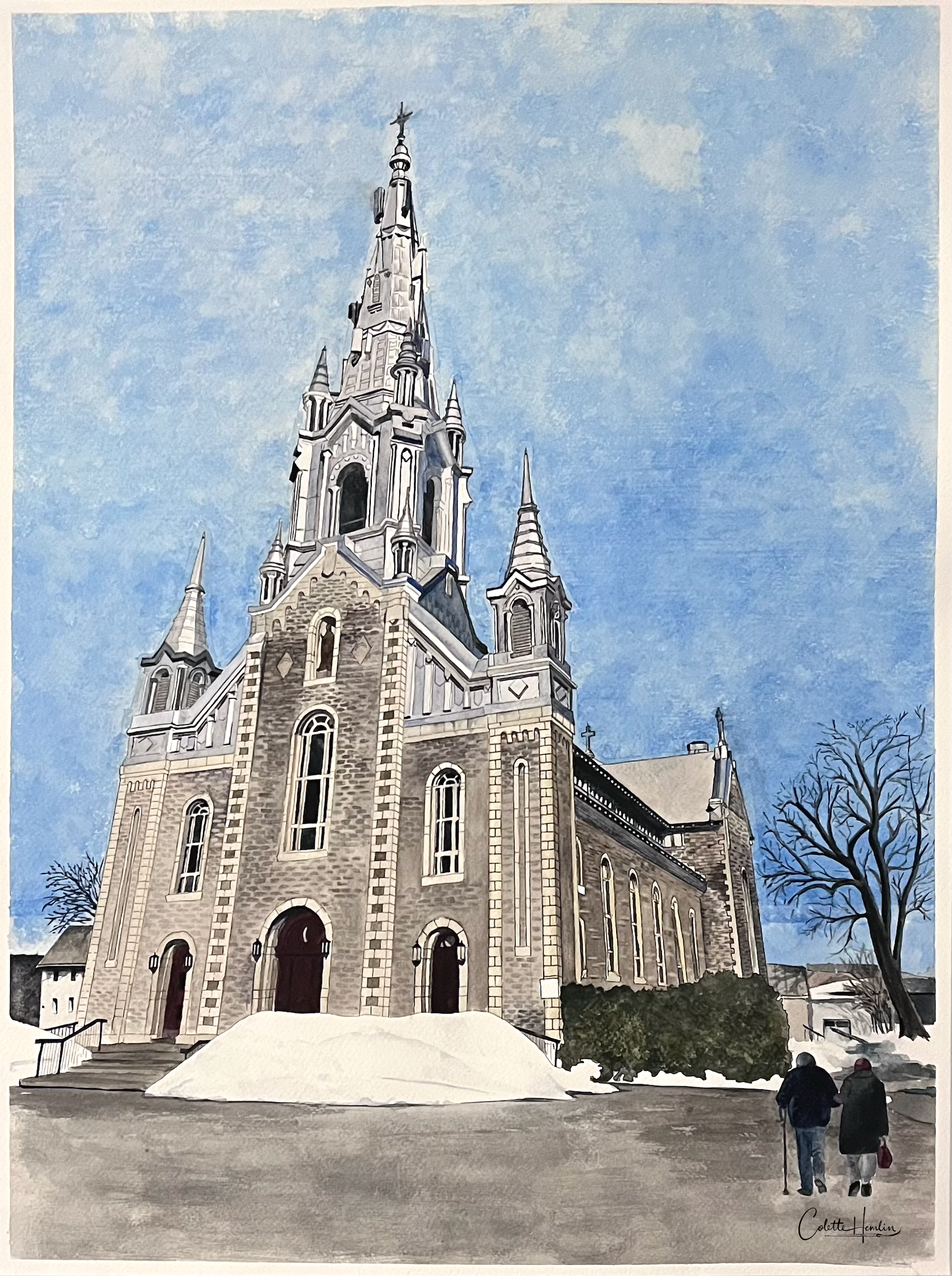 St-Grégoire-de-Nazianze, Buckingham, Québec. Aquarelle, papier Fabriano Deserres 300g 25% coton, 18 x 24 po (46 x 61 cm). Mars 2026 d'après une photo de Serge Carrière. ---------- 2026-19.