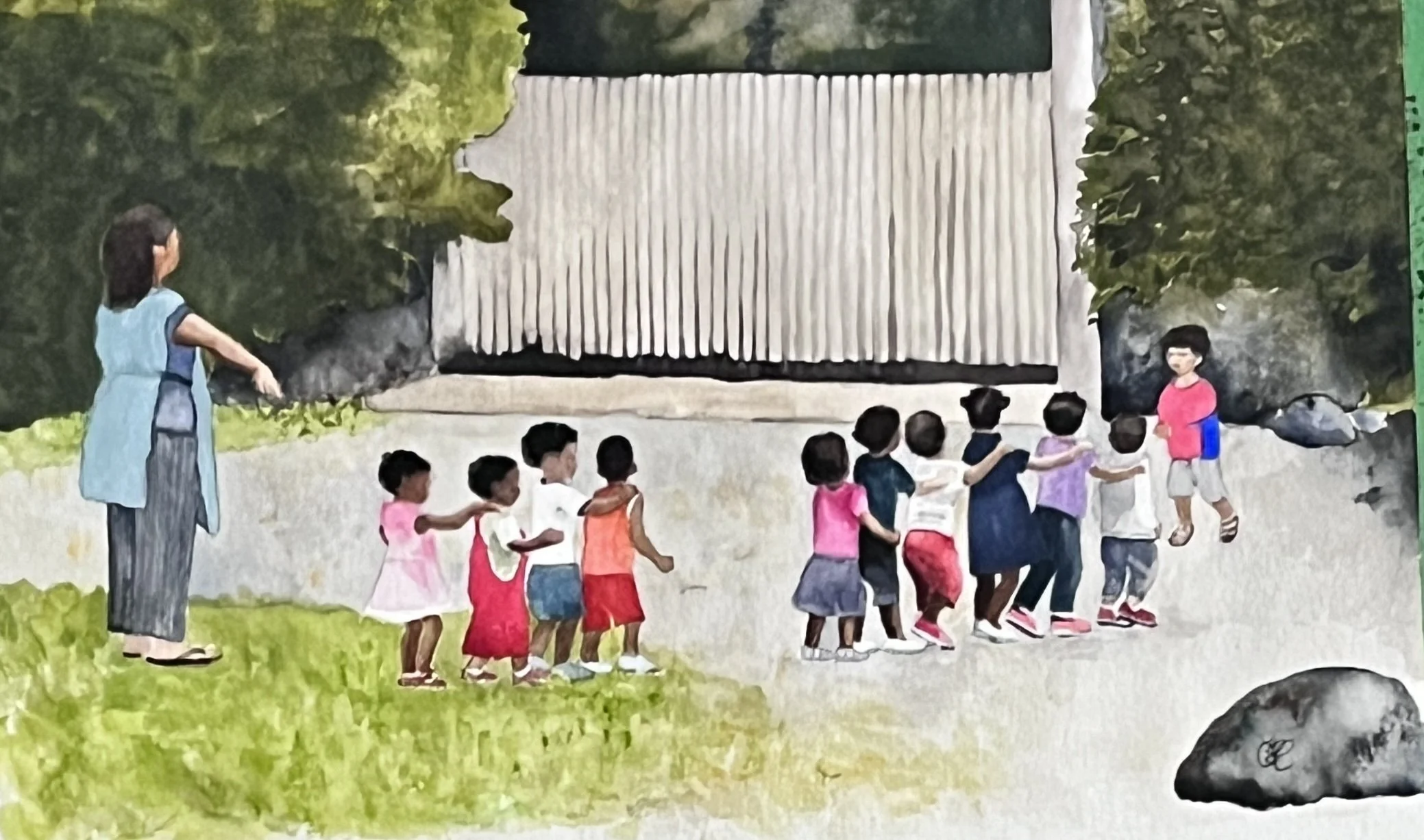 La chenille" Aquarelle, papier Canson 300g, 100% coton, 9 x 12 po (23 x 30 cm) Novembre 2023, d'après une photo personnelle ---------- 2023-49 VENDUE