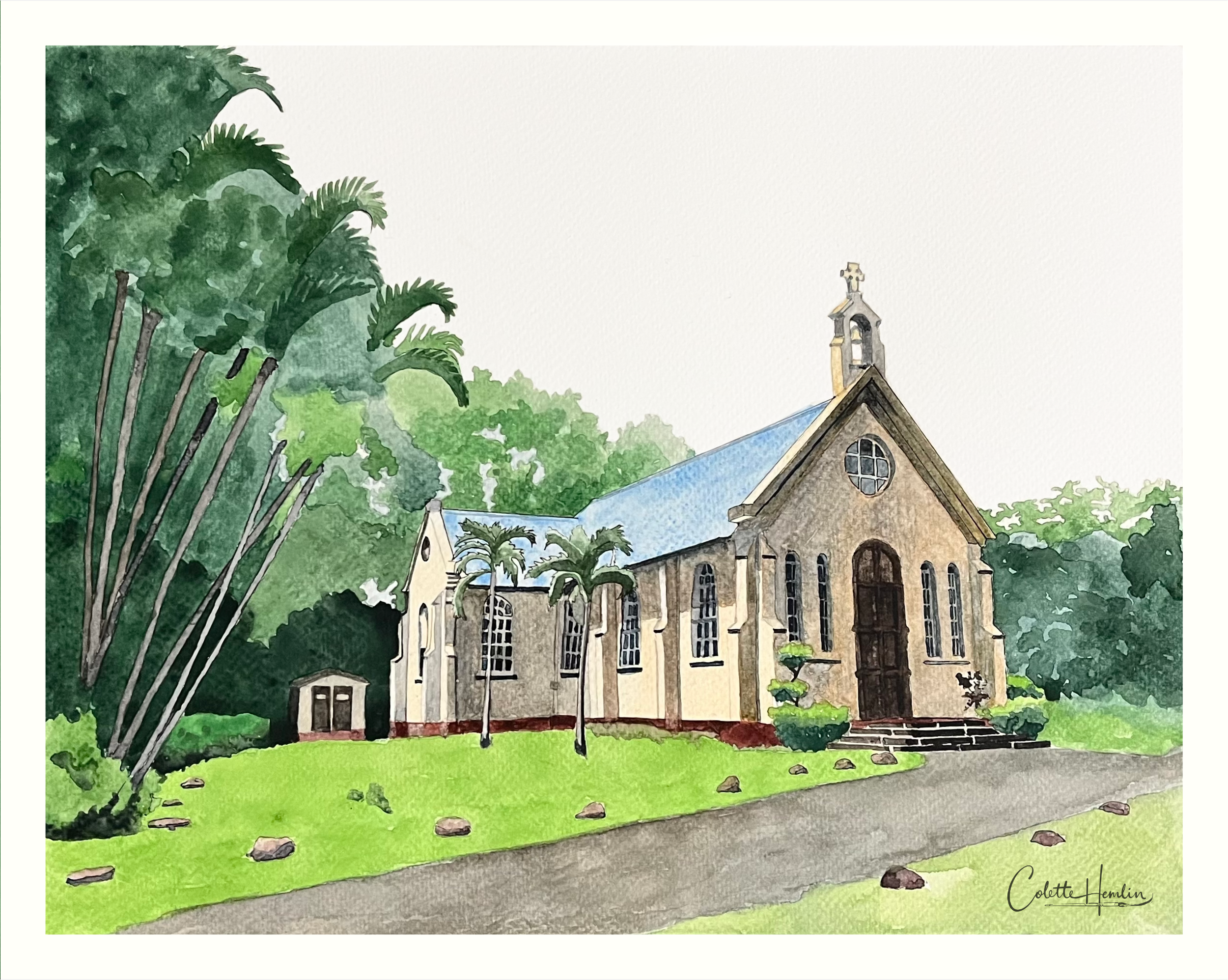 "Ste-Anne" Chamarel, Île Maurice. Aquarelle, papier Fabriano Deserres 300g 25% coton, 11 x 14 po (28 x 36 cm). Février 2026 d'après une photo personnelle. ---------- 2026-16.