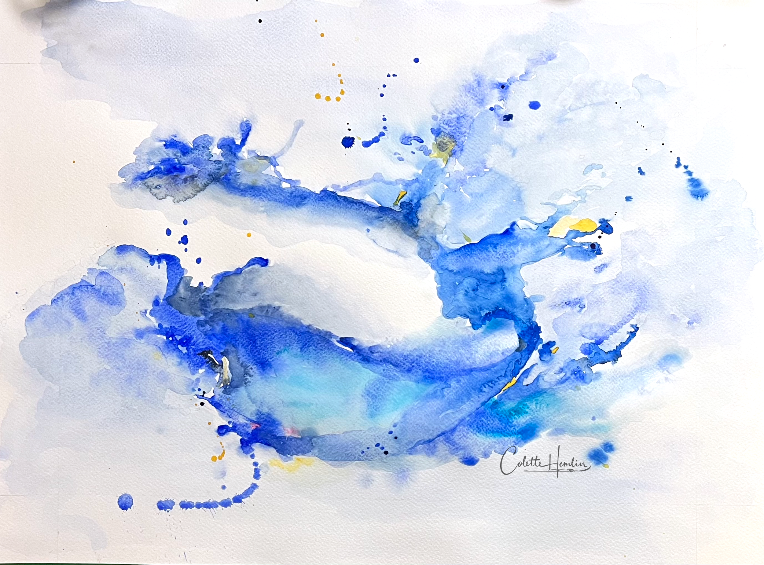 "Éruption". Aquarelle, papier Fabriano 300g cellulose, 10 x 10 po (25 x 25 cm). Mai 2025, pièce marouflée. ---------- 2025-49