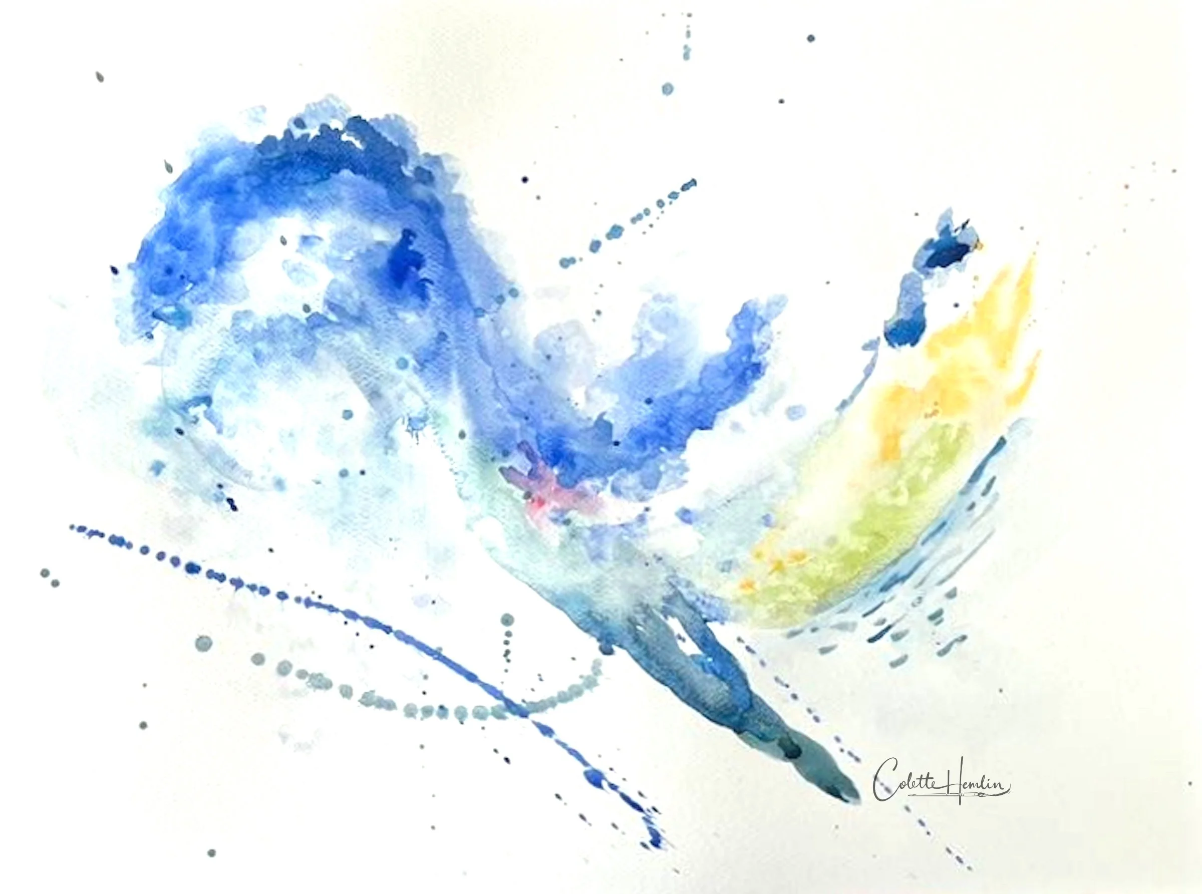 "Surf". Aquarelle 2025. Papier Fabriano 1264 grain fin, 300g cellulose, 46 x 60 cm (18 x 24 pouces).