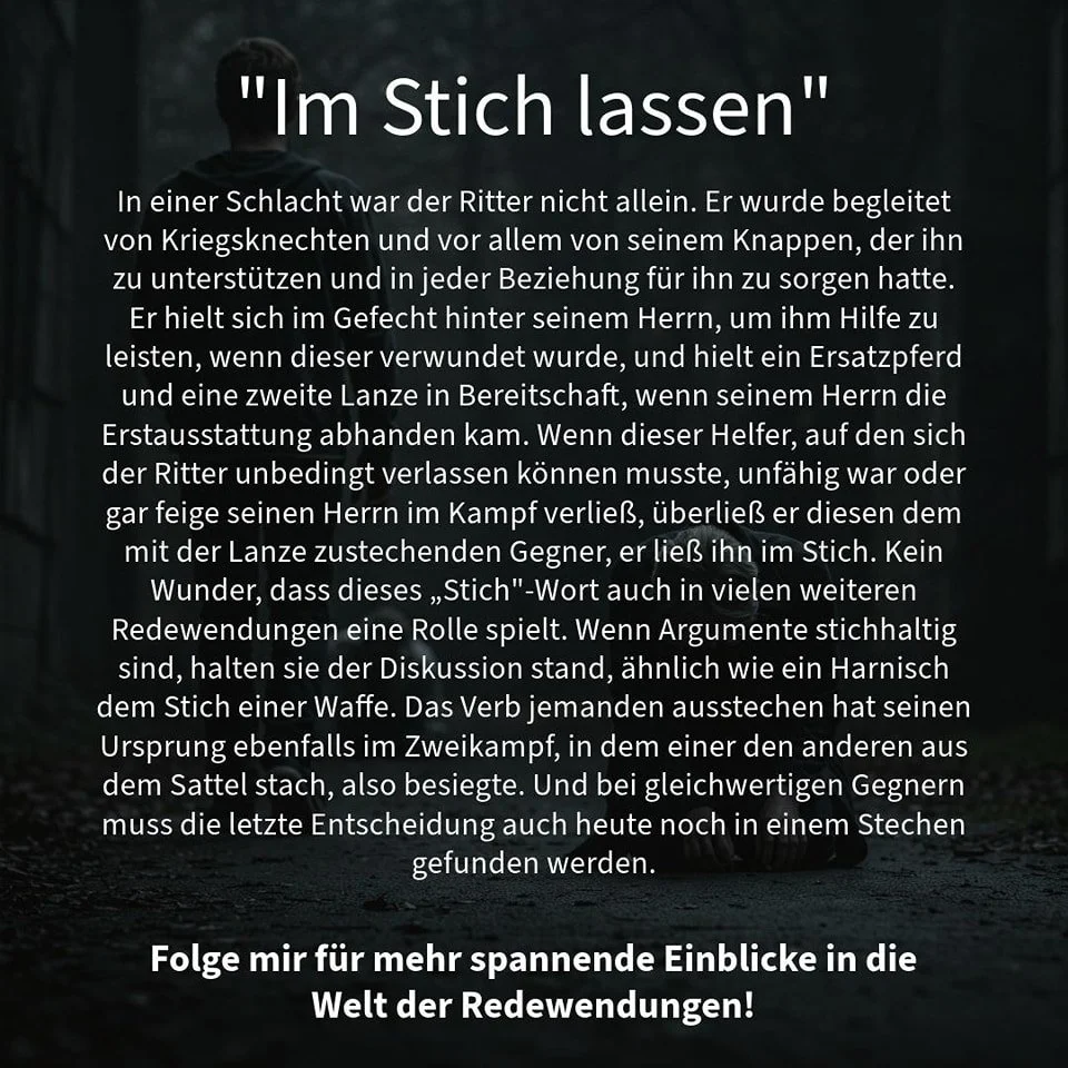 Ein Ritter muss sich auf seinen Knappen verlassen k&ouml;nnen. Ihn im Stich zu lassen, war Verrat!
 
#Ritter #Knappe #Mittelalter #Redewendung #Verrat #Kampf #Geschichte