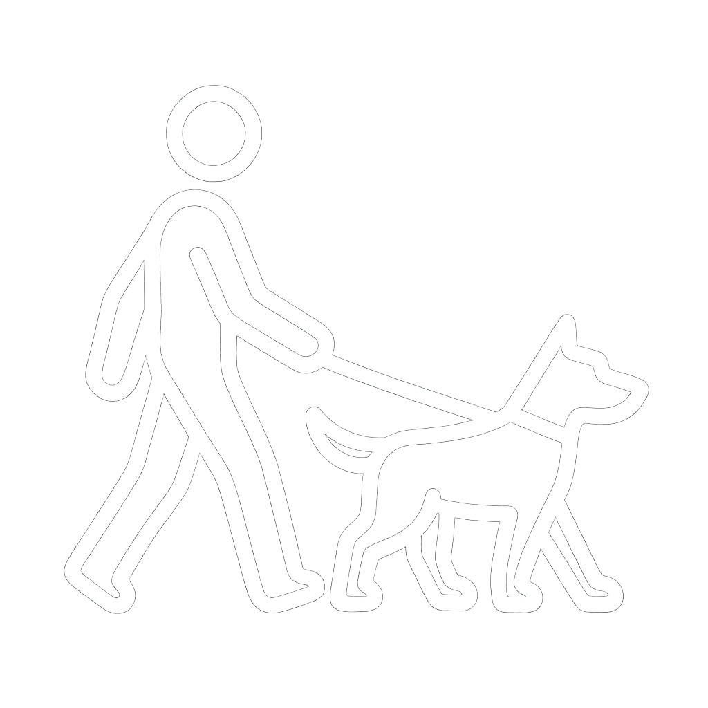 Icon of a person walking a dog on a leash.
