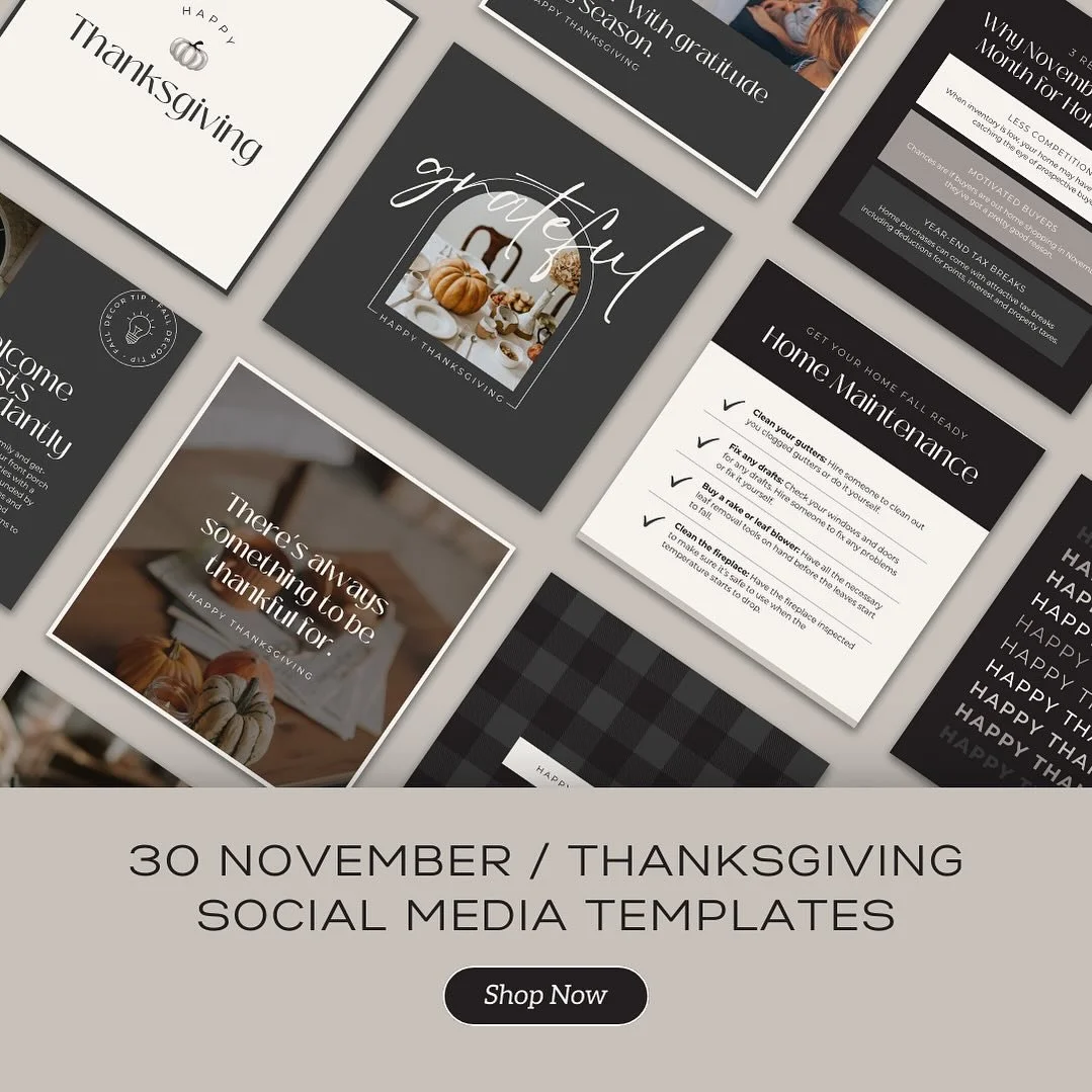 Celebrate the season and connect with potential clients with our eye-catching Fall/Thanksgiving-themed social media templates for real estate! 🍁🎃🏠

These templates are designed to help you promote your listings, share your expertise, and create a 