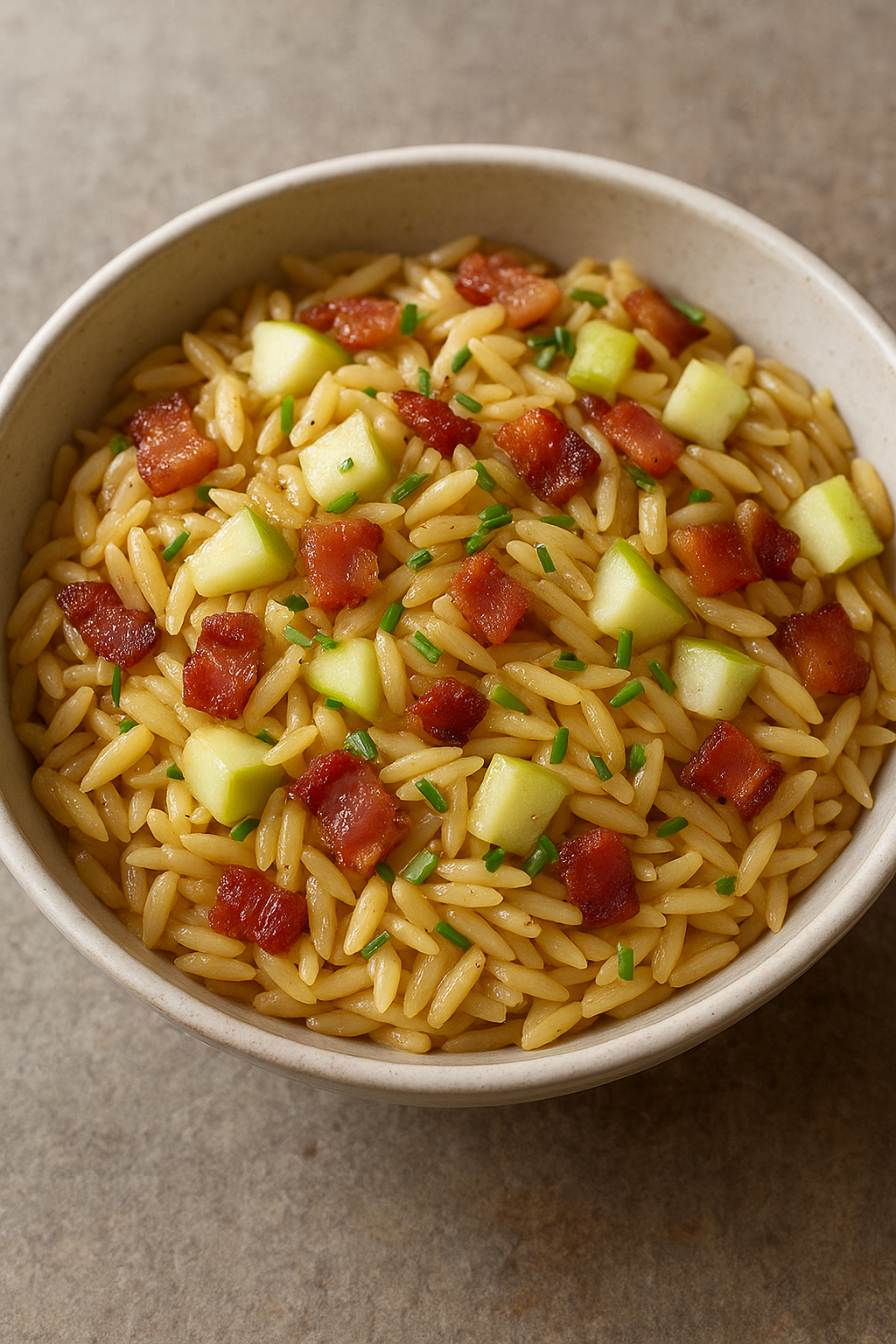 Brown Butter Orzo w. Green Apples, Bacon, & Chives