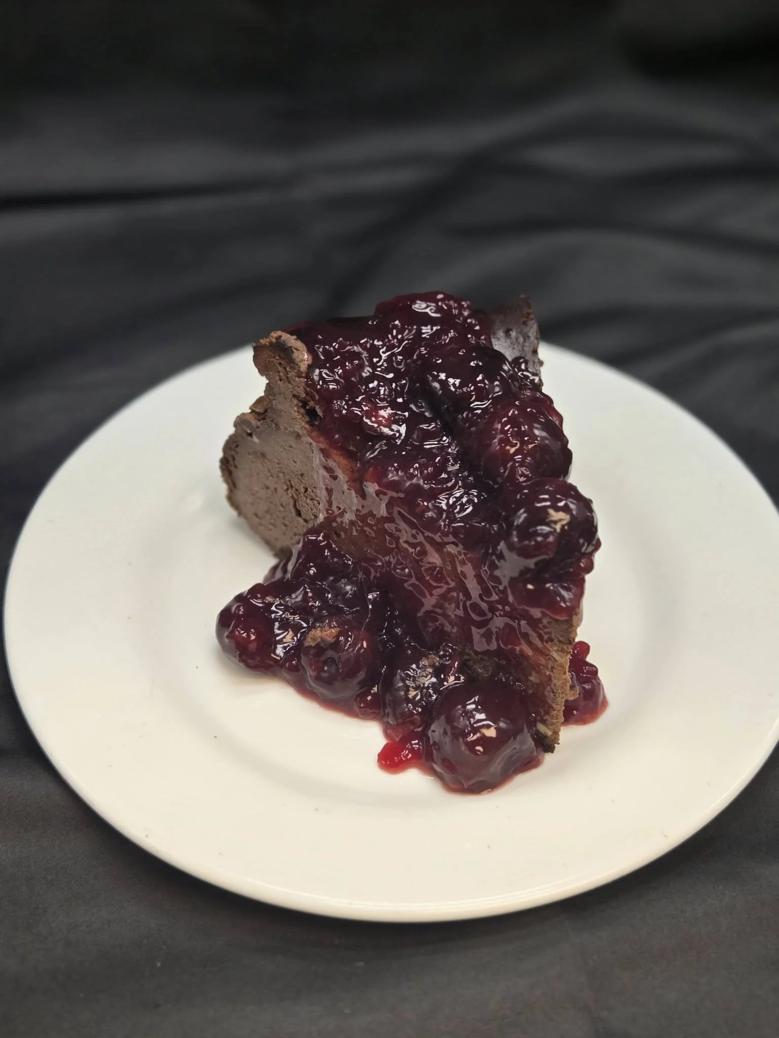 Chocolate Basque Cheesecake w. Brandied Cherries