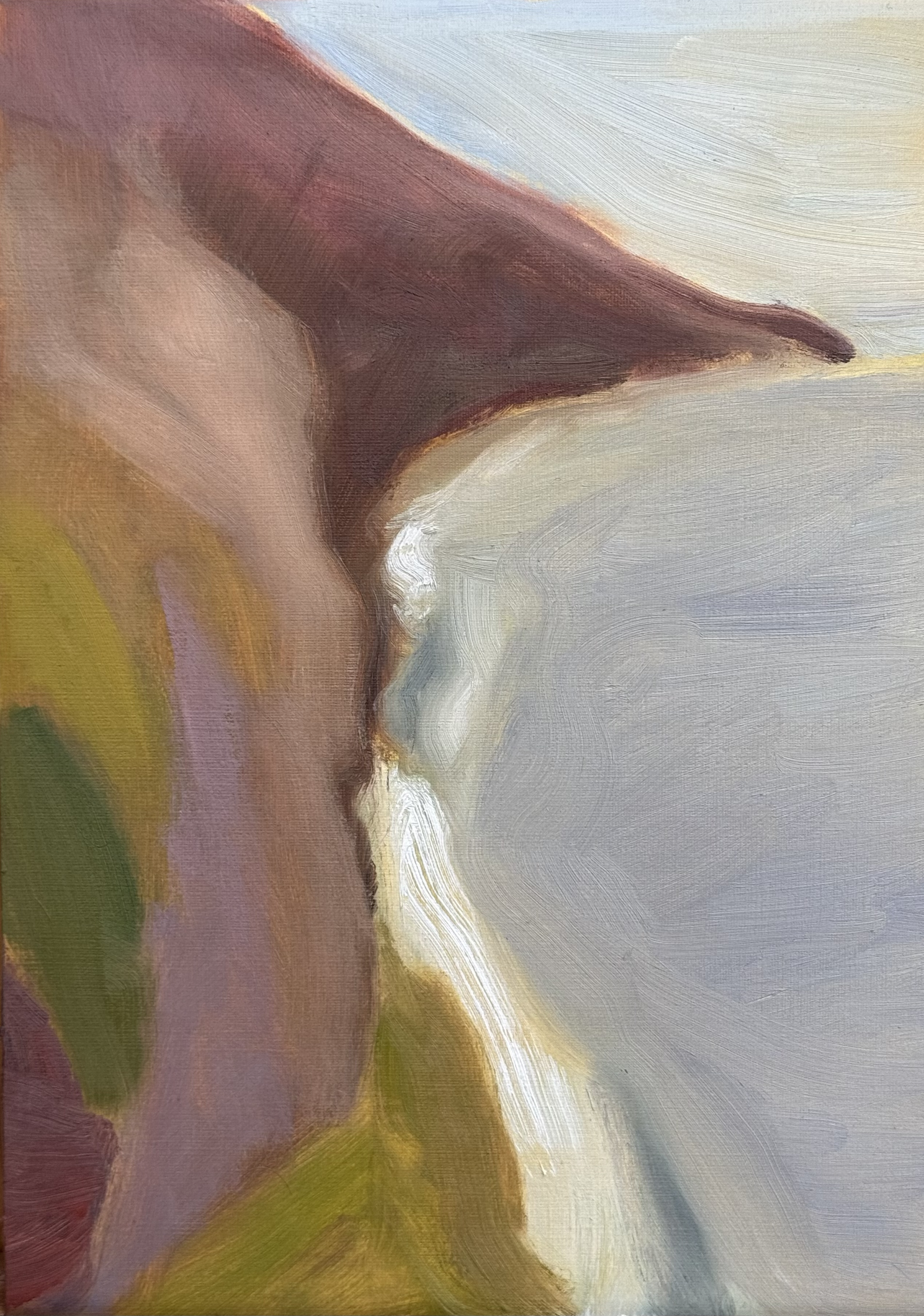 painting of a cliff and sea in broad gestural brushstrokes