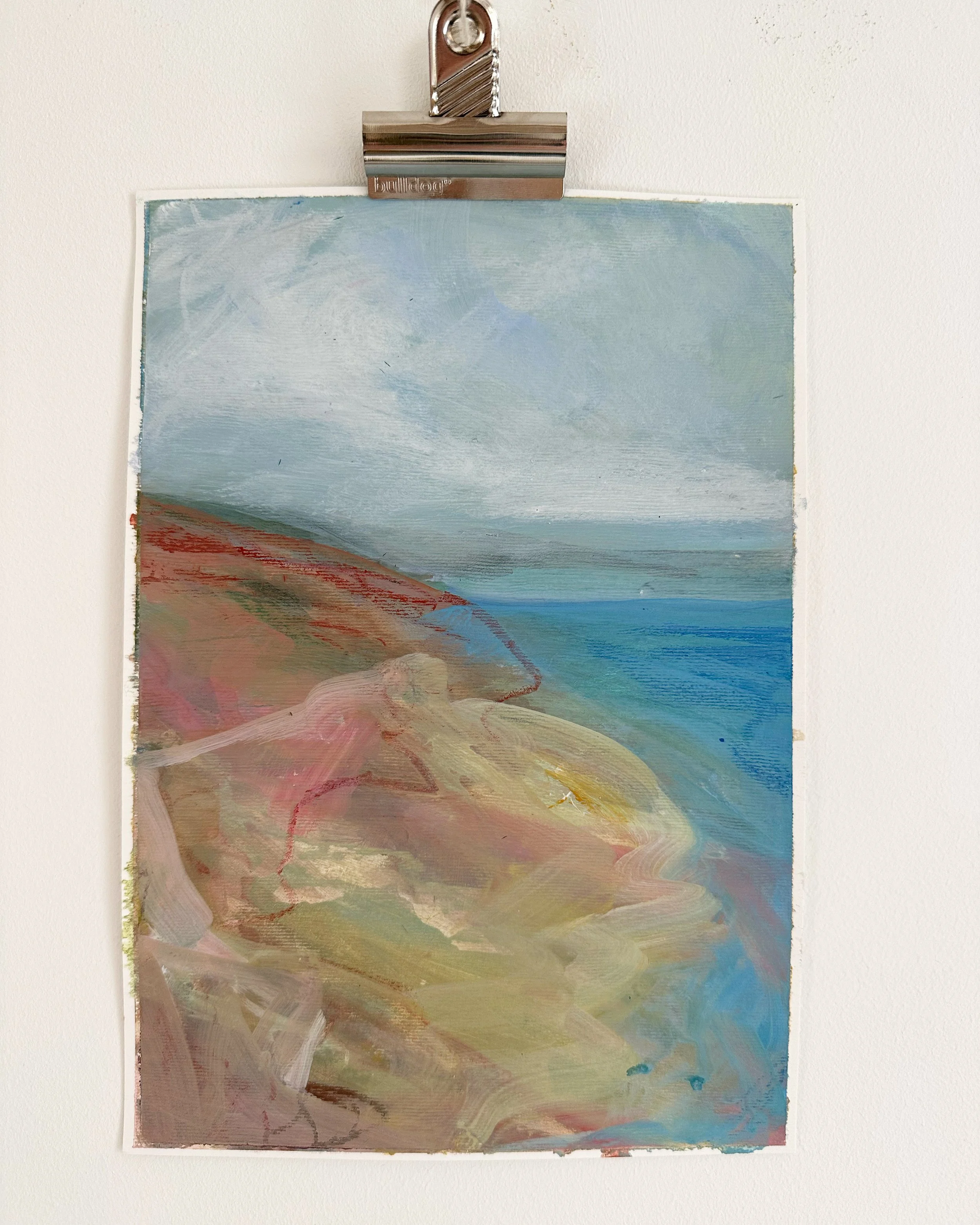 gestural painting of a cliff and sea