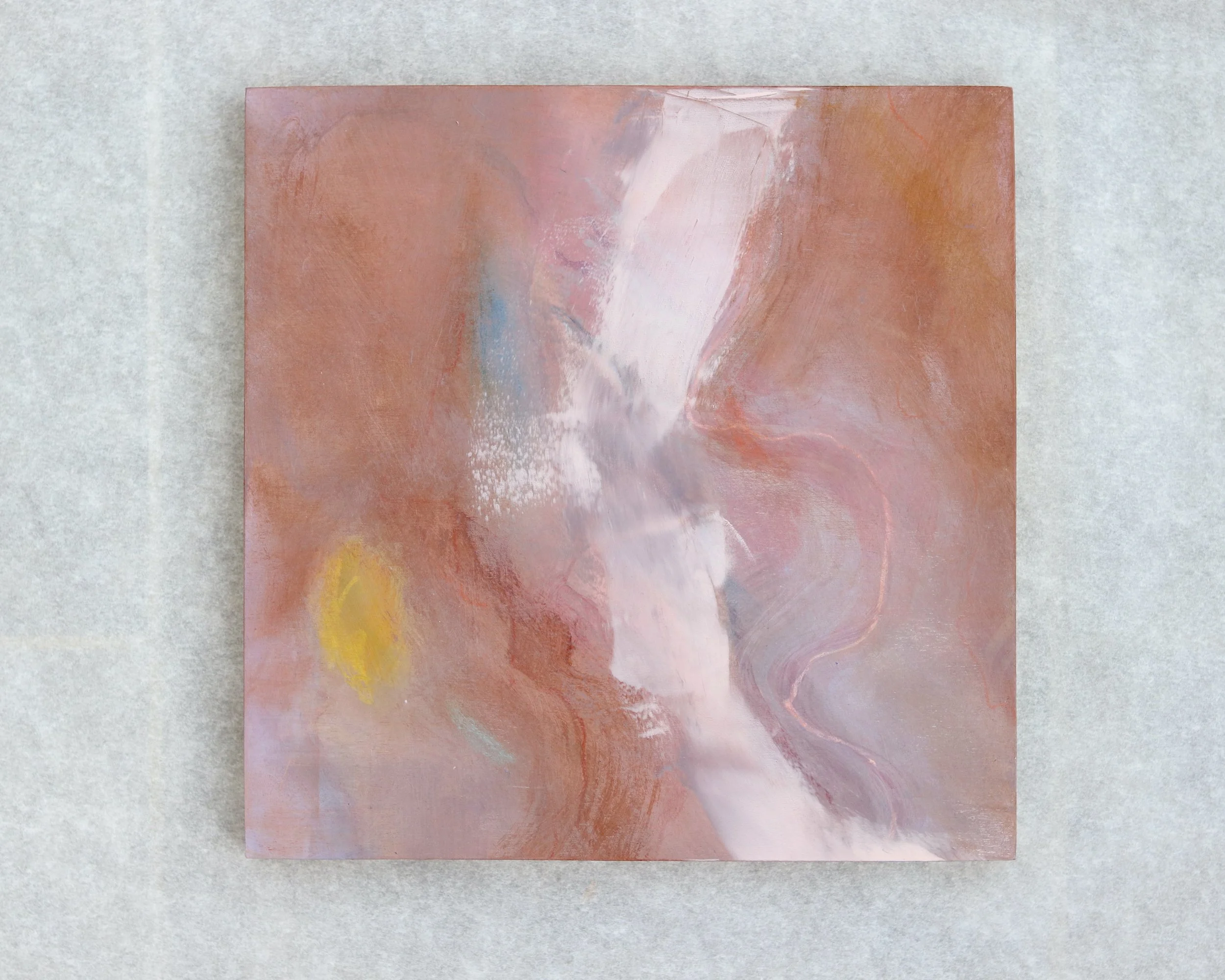 small abstract painting with rusty orange colours