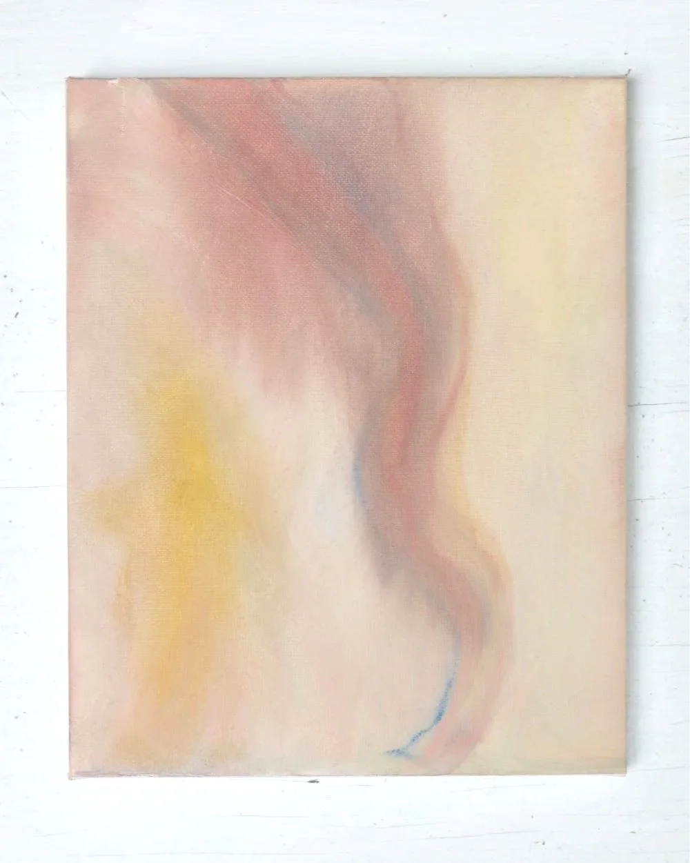 abstract painting with burgundy, beige and yellow shapes