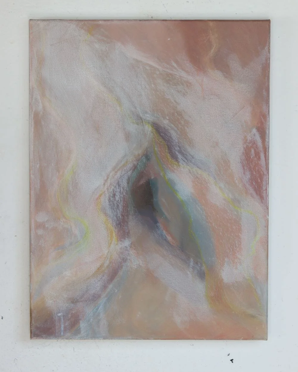 abstract painting of swirling colours resembling the entrance to a cave