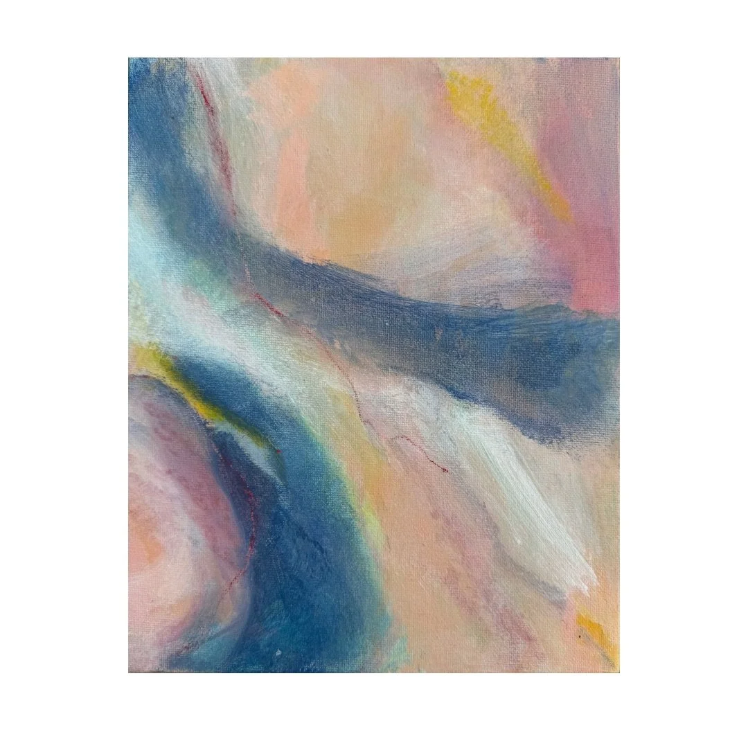 abstract painting with two blue shapes