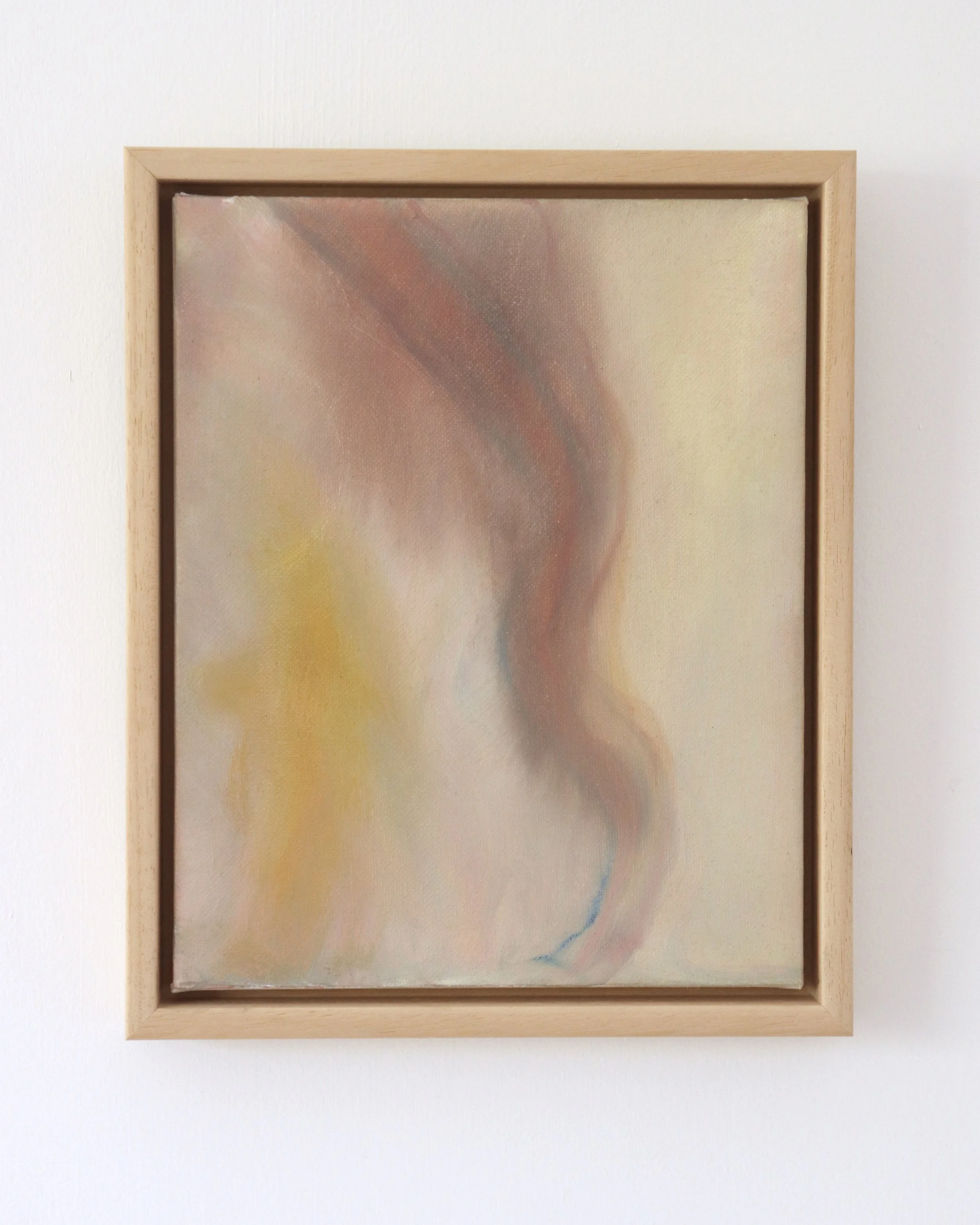 abstract painting with muted colours of burgundy and yellow
