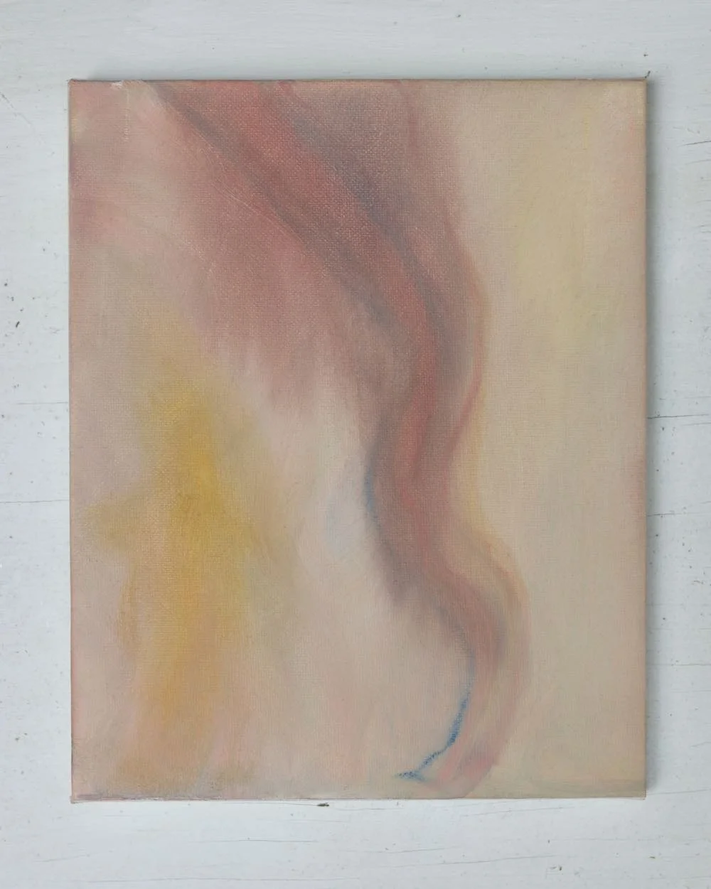 abstract painting with burgundy, beige and yellow shapes