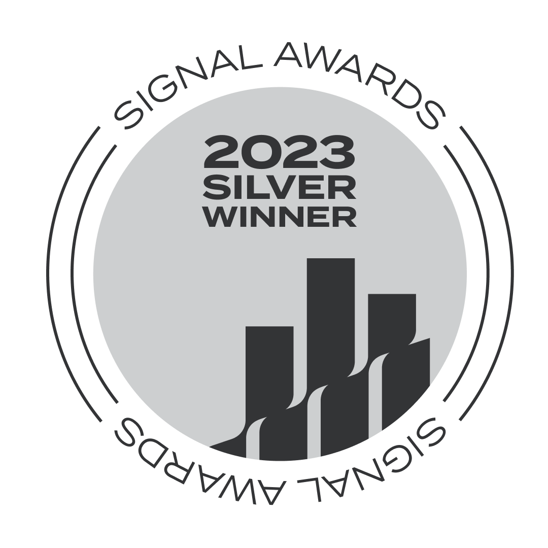 Signal Awards 2023 Silver Winner emblem featuring a circular badge with bar graph design.