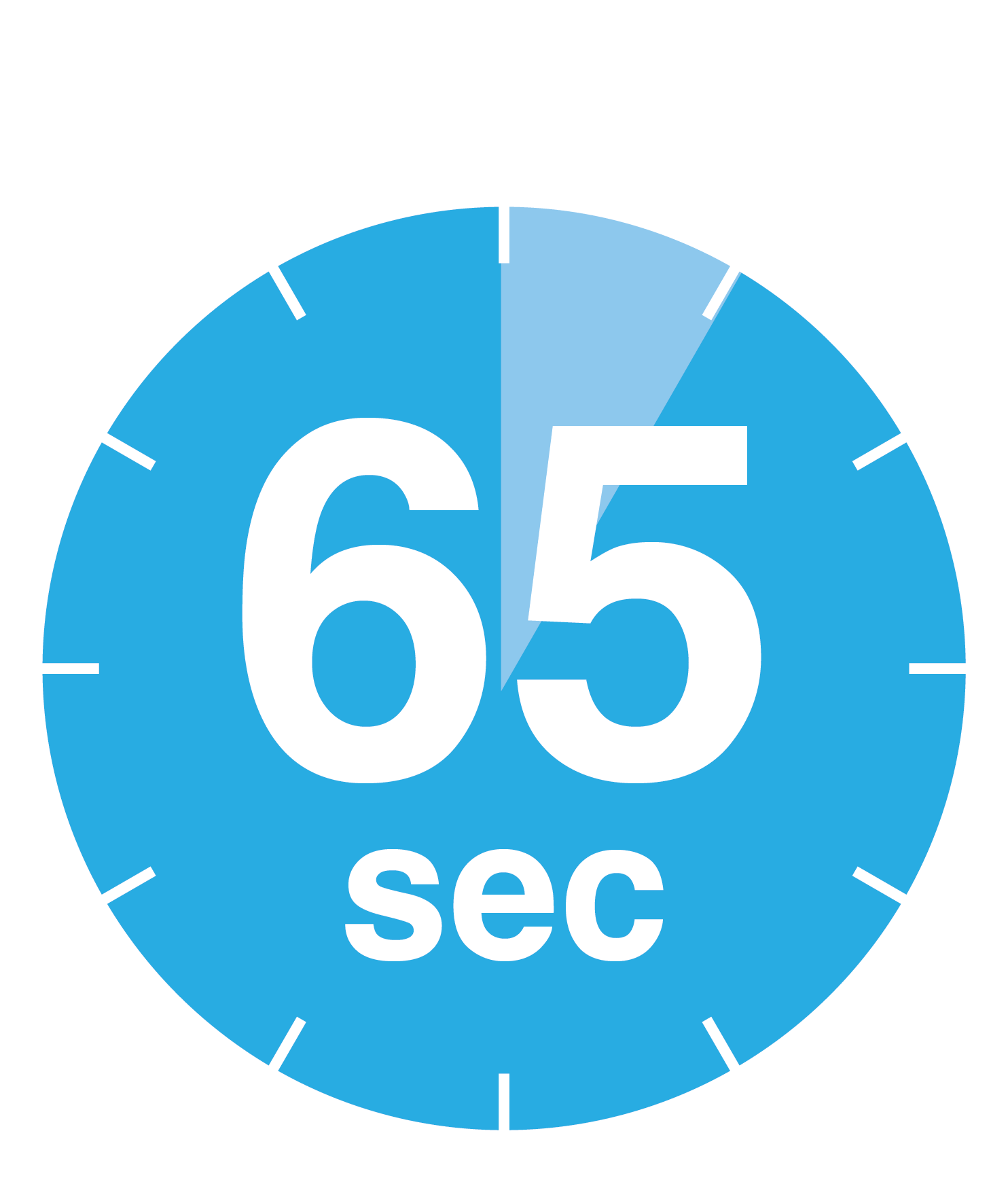 A stopwatch showing 65 seconds.