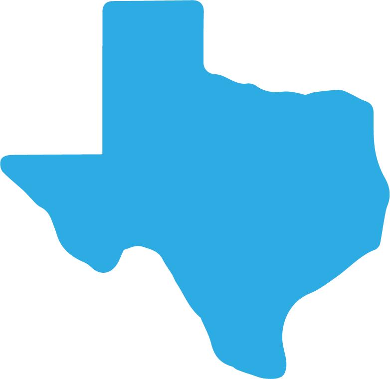 Blue silhouette of the state of Texas.