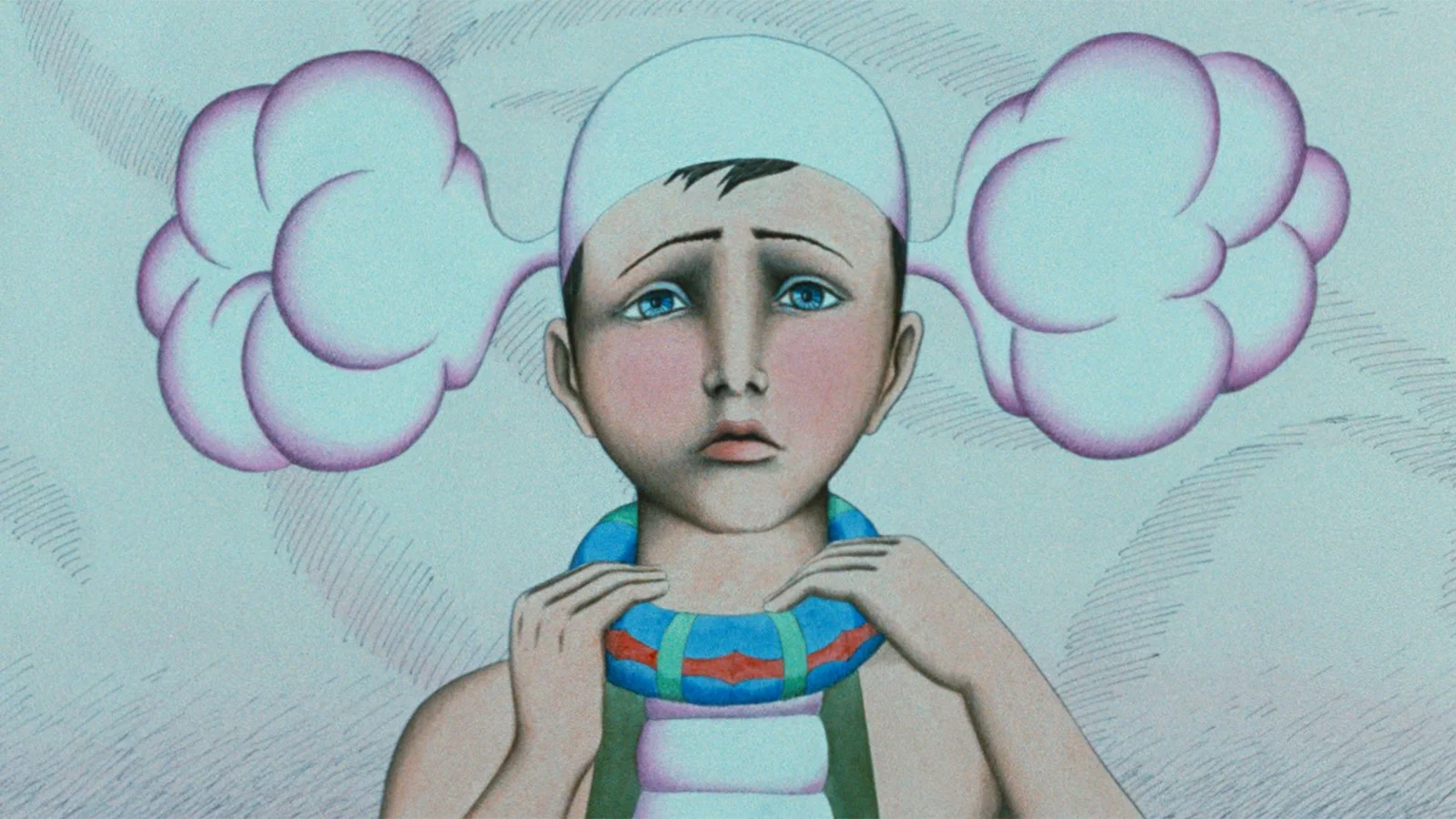 An artistic film still from Fantastic Planet representing mental and physical tension, relevant to deep tissue massage for back pain in London.