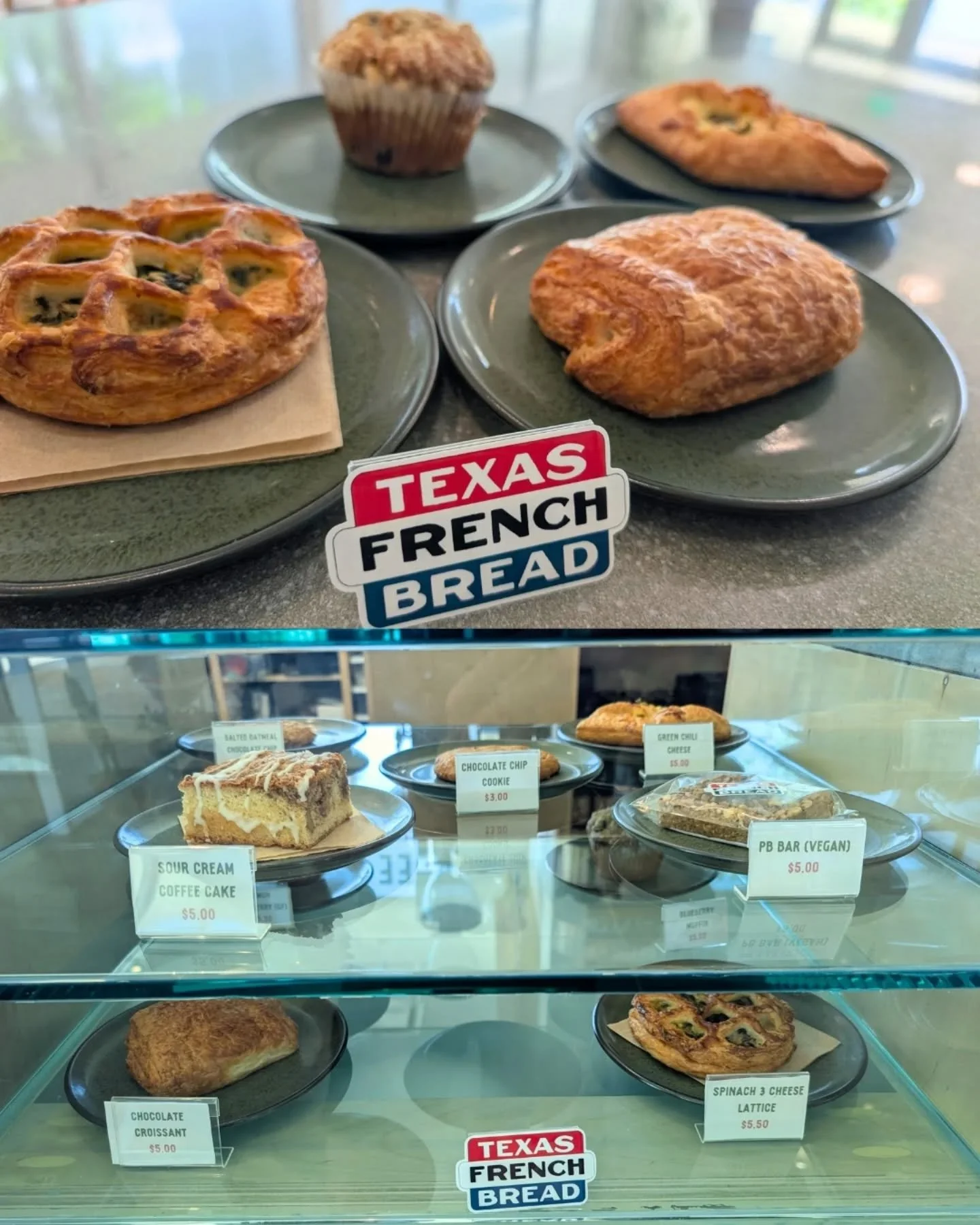 Who doesn't love to enjoy a cup of coffee with a warm pastry (delivered fresh daily from @texasfrenchbread - baking in ATX since 1981!)
&bull;
Savory options, muffins, chocolate croissant, gluten free options, vegan PB bar, and more!