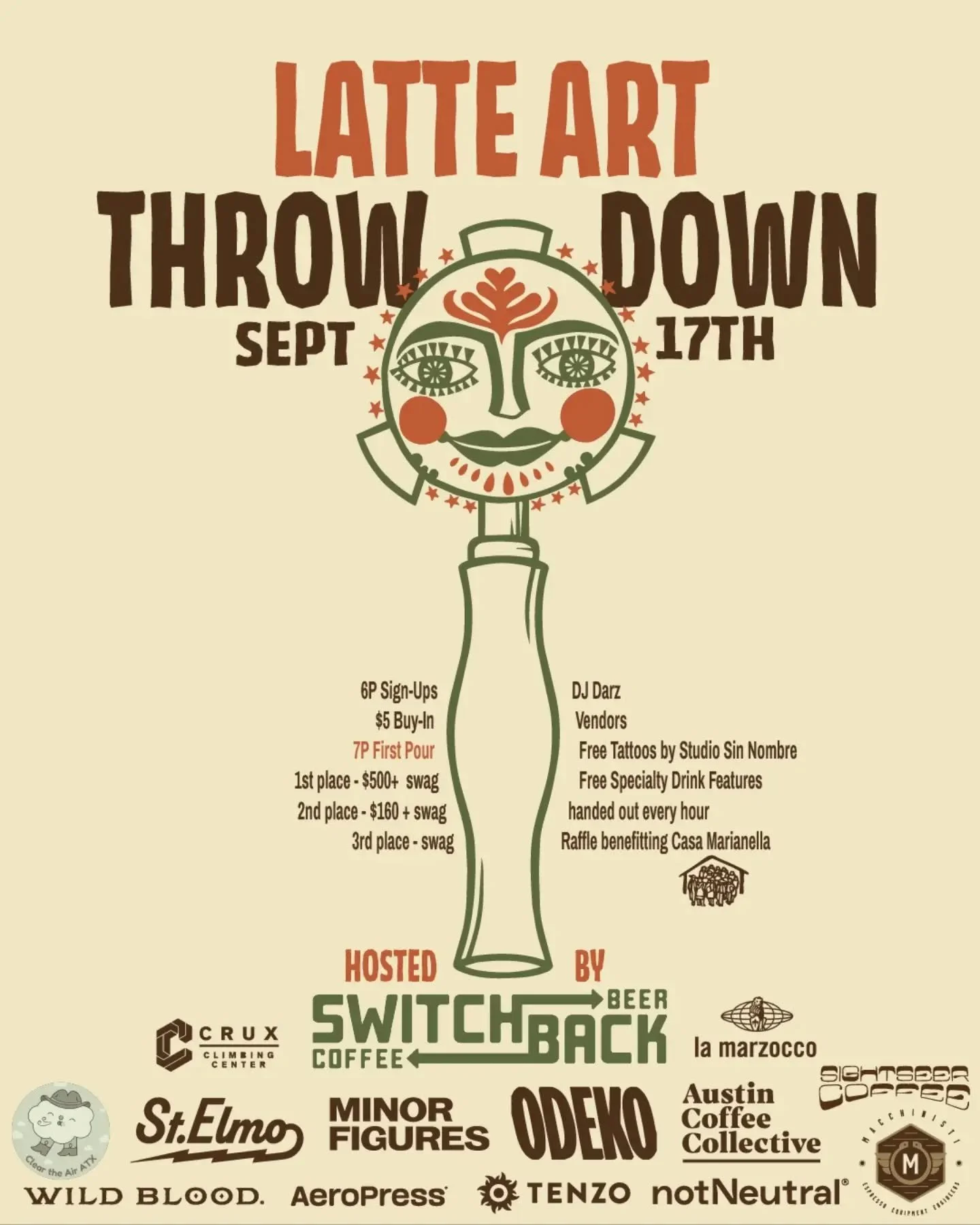 |THIS THURSDAY| 
32 baristas battling it out for the best latte art! We are adding in more fun with a DJ, FREE tattoos, vendors, $5 Orange Sicilianos and free sample drinks! 

😄See you at 6PM!