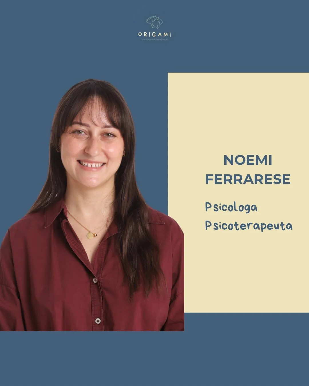 Vi presentiamo il nostro team! 🌈

La dott.ssa Noemi Ferrarese &egrave; psicologa e psicoterapeuta specializzata nell&rsquo;et&agrave; evolutiva. 

Contatti: 
+39 393 3574754
origamistudio.schiothiene@gmail.com