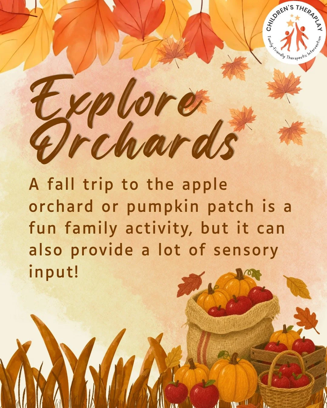 A family trip to the apple orchard or pumpkin patch is a fun and easy way for your child to receive sensory input that can help them regulate and acclimate to various inputs. There are so many in the area! Let us know what your favorites are!

#happy
