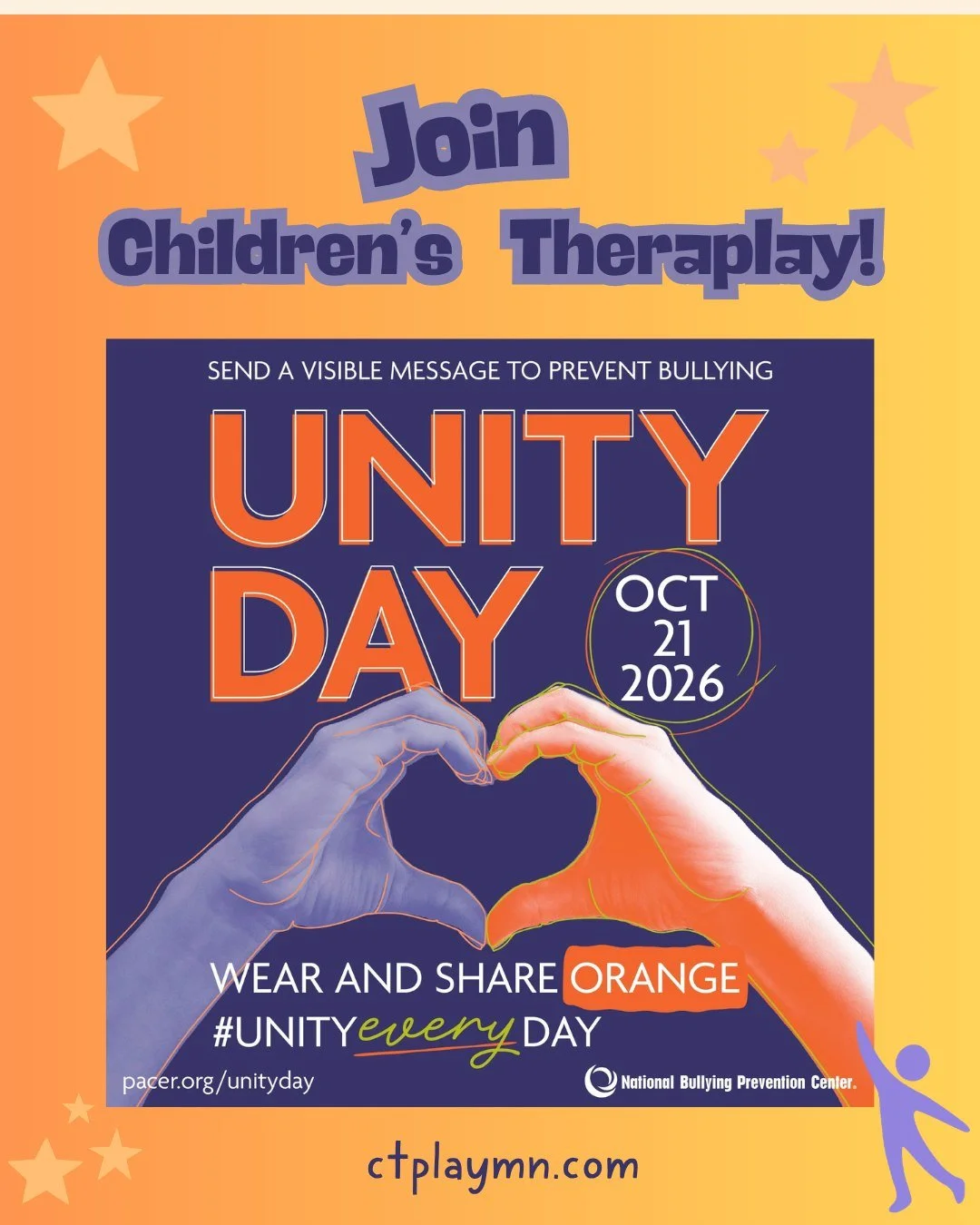 Show us your orange on October 21st! 🧡 Unite with us for kindness, acceptance, and inclusion!

@pacercenter #unityeveryday #ctplaymn