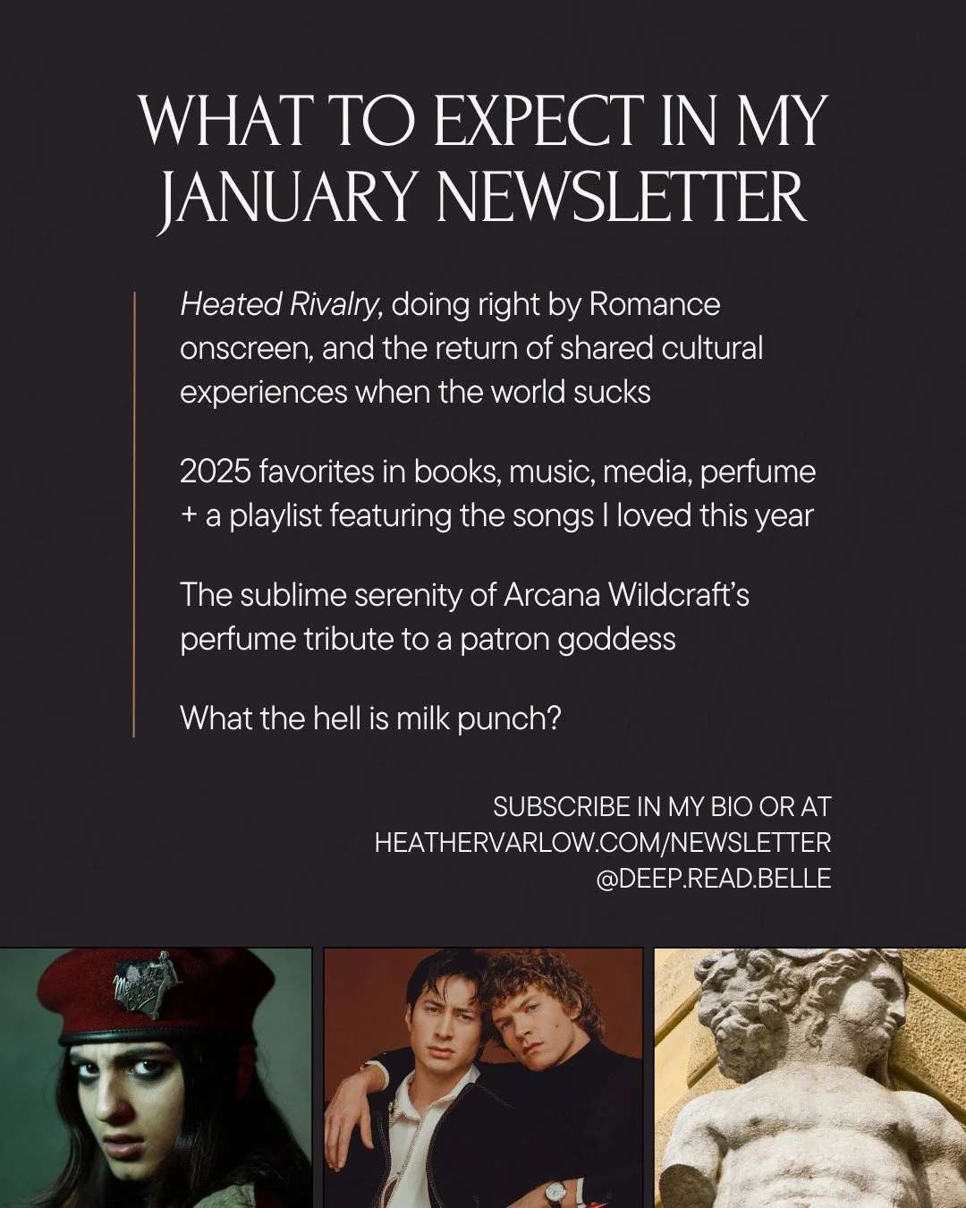 Y'all, it's a miracle this newsletter is even happening. Anyway, things I'm rambling about this month while I prepare to go full throttle into 2026:

- Heated Rivalry, doing right by Romance onscreen, and the return of shared cultural experiences whe