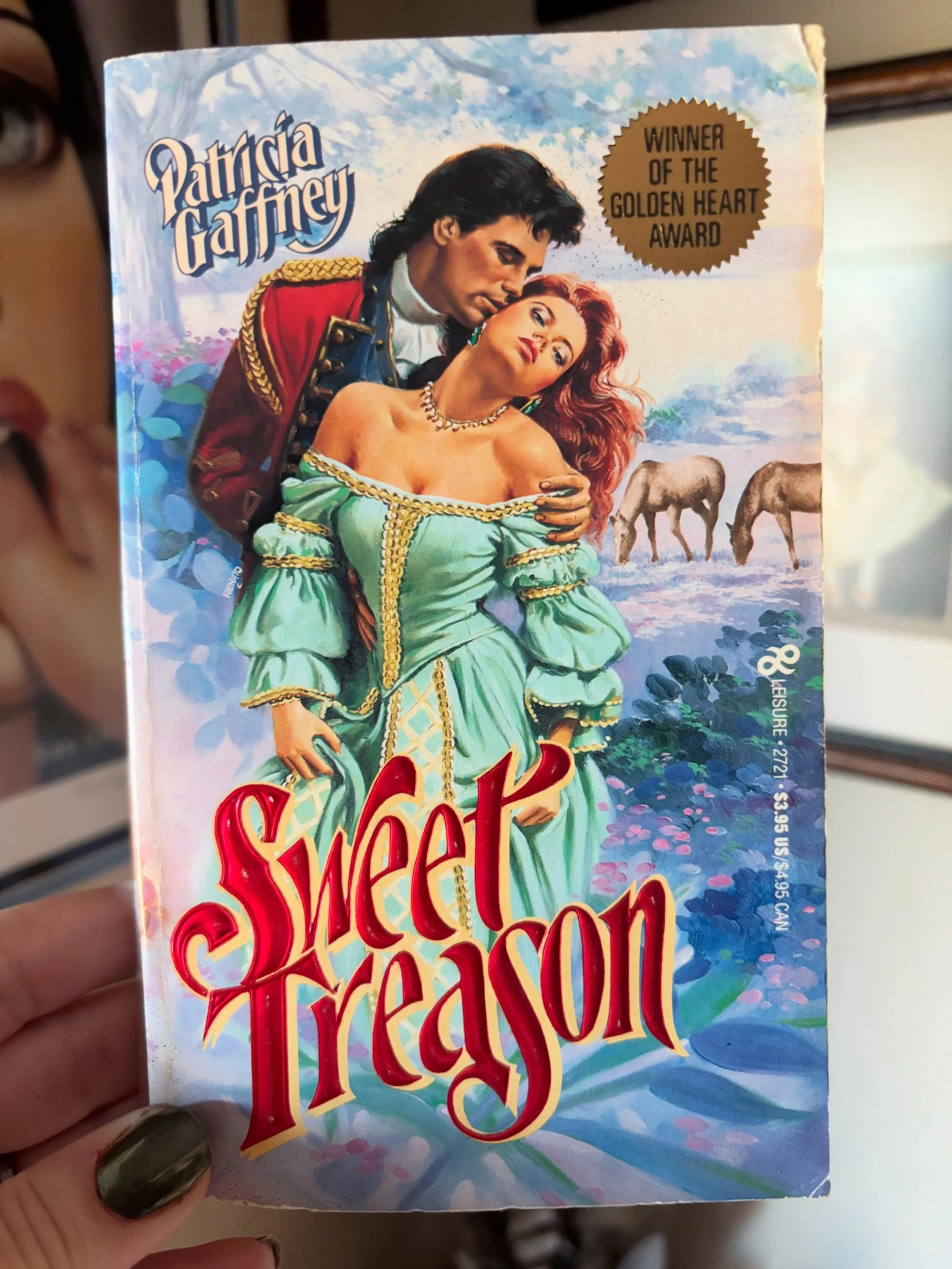 This #CoverLustFriday I present a clinch courtesy of Renato Aime for Patricia Gaffney&rsquo;s debut novel Sweet Treason. I find the color scheme of this one rather interesting what with the pastel pink and lavender background contrasting that red ass