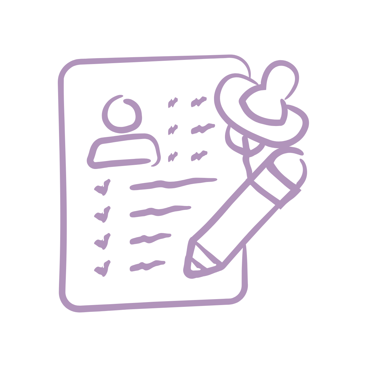 A hand-drawn illustration of a resume or profile with a pencil and a hat on top.