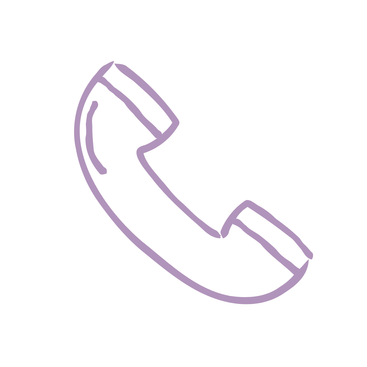 Neon sign of a purple telephone receiver on a black background.
