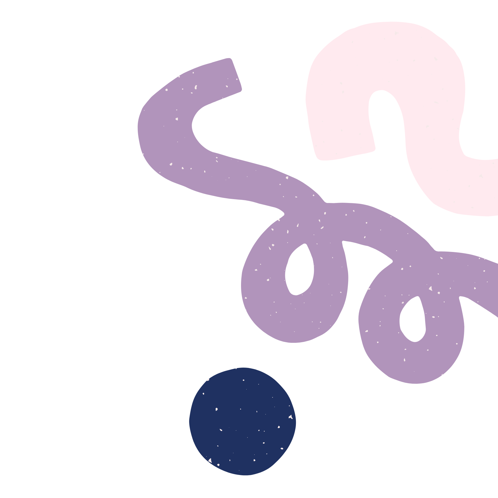 Abstract illustration featuring purple and light pink shapes with small white speckles on a black background.