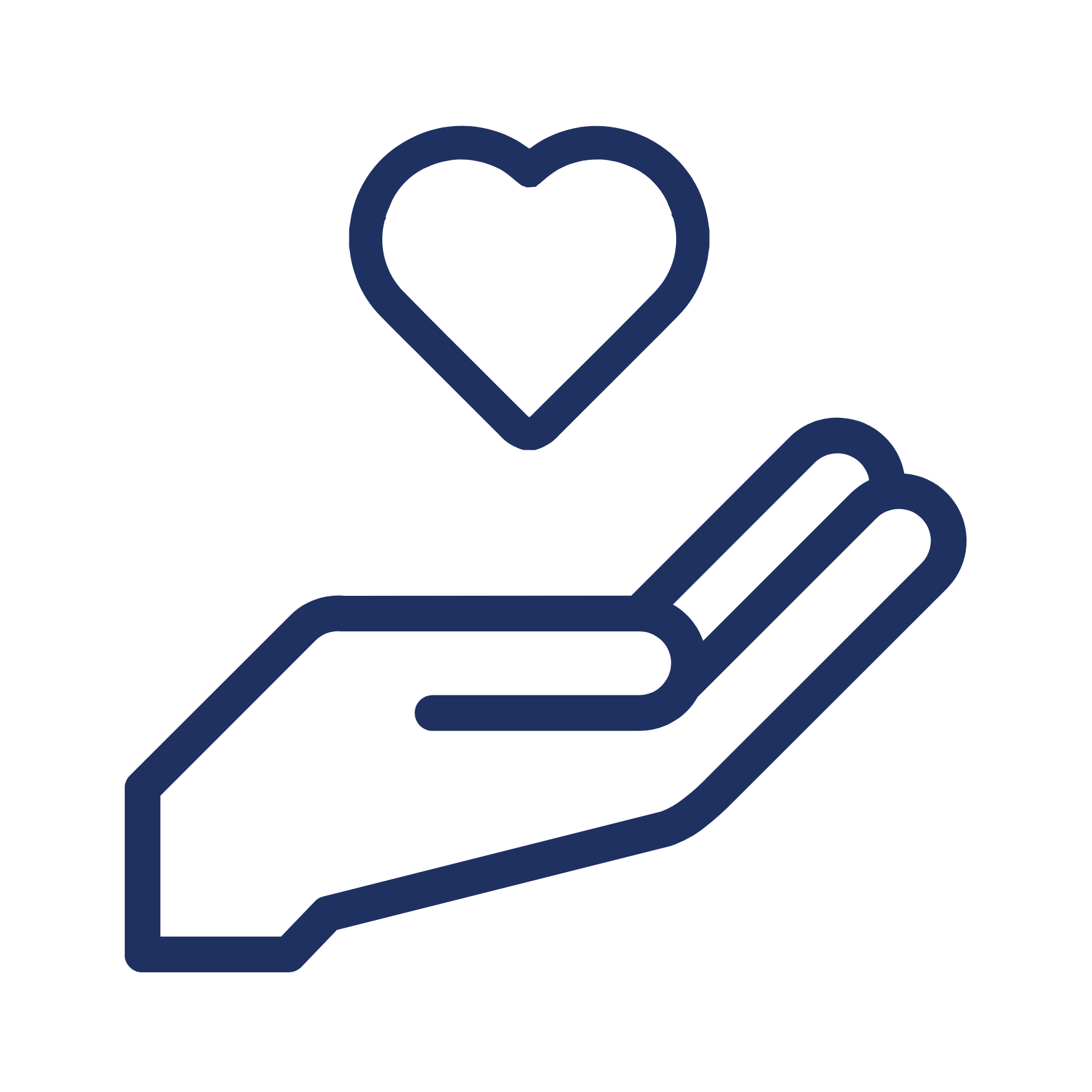Outline of a hand with a heart above it.