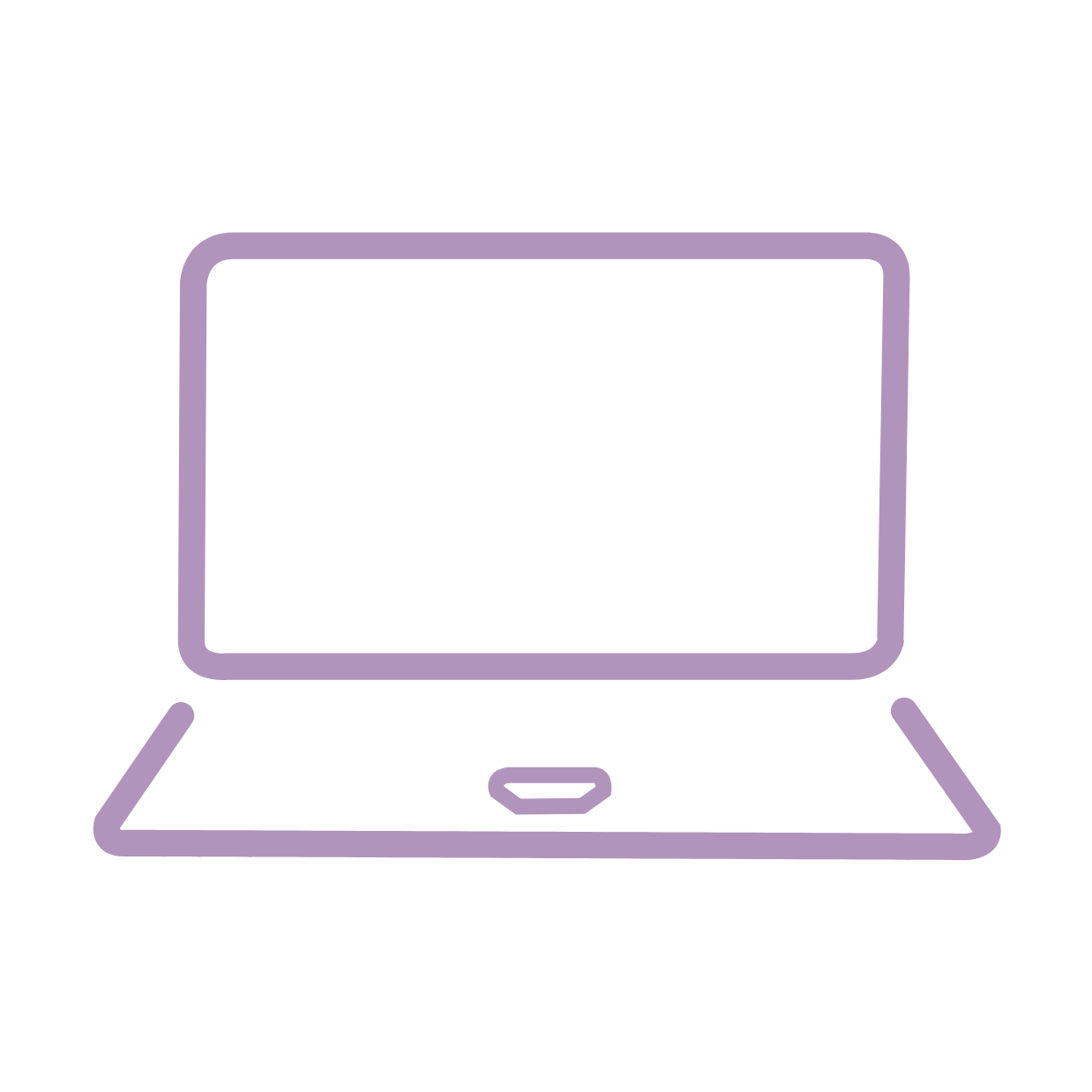 Outline of a laptop computer in purple on a black background.